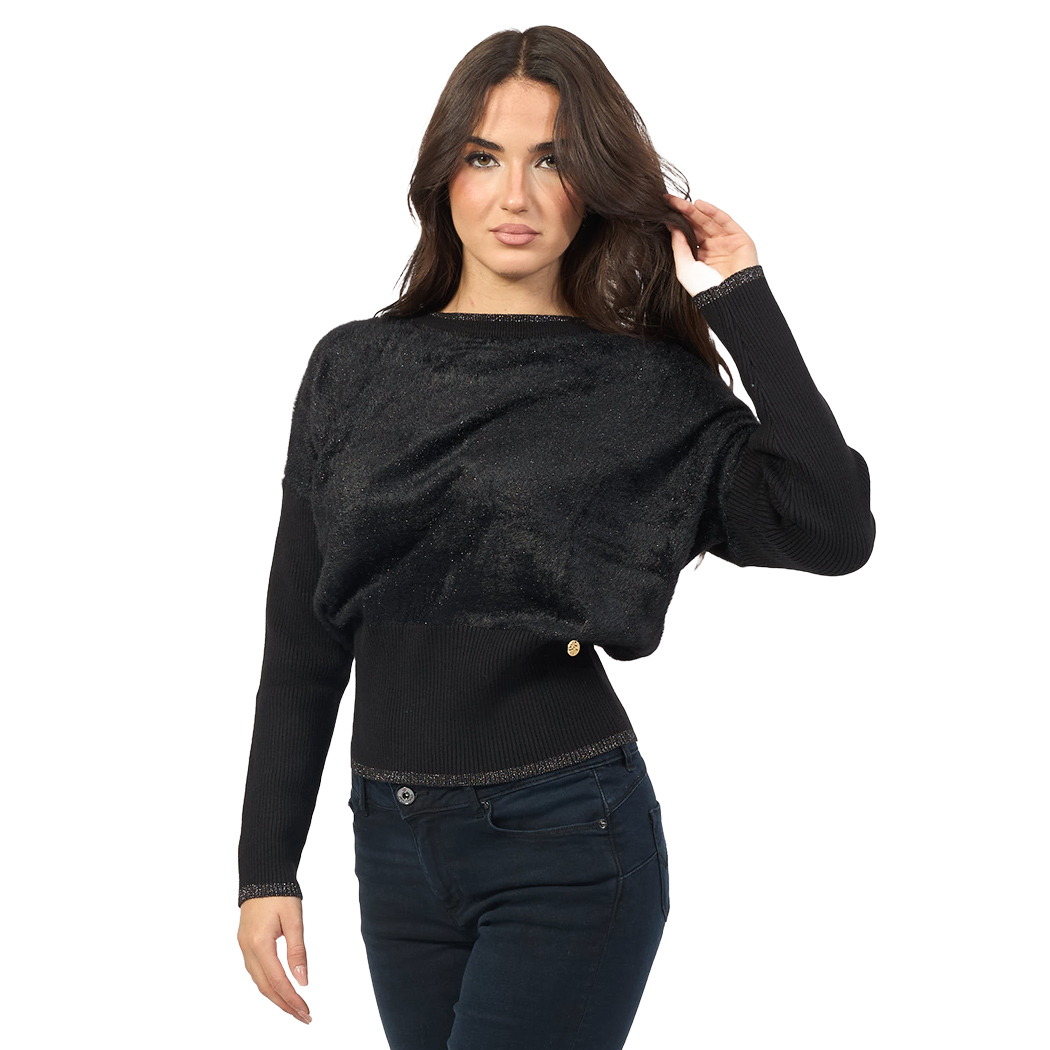 YES ZEE MAGLIA DONNA MAGLIONE LUREX MOHAIR PULLOVER MANICA SCESA M014/IS00