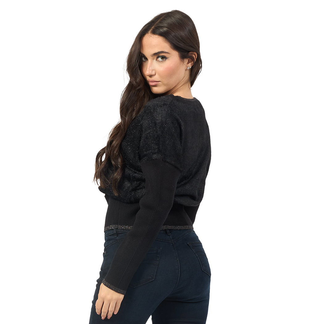 YES ZEE MAGLIA DONNA MAGLIONE LUREX MOHAIR PULLOVER MANICA SCESA M014/IS00