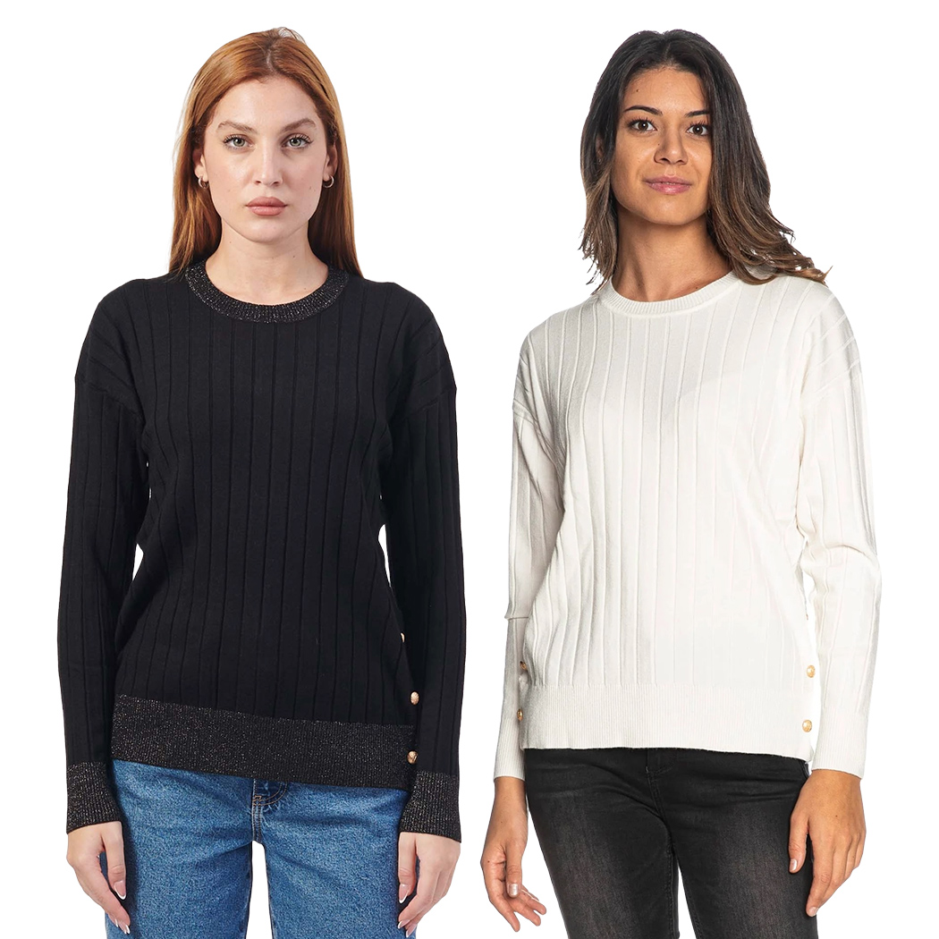 YES ZEE MAGLIA DONNA GIROCOLLO SPACCHETTI LATERALI MAGLIONE VISCOSA M066/BG00