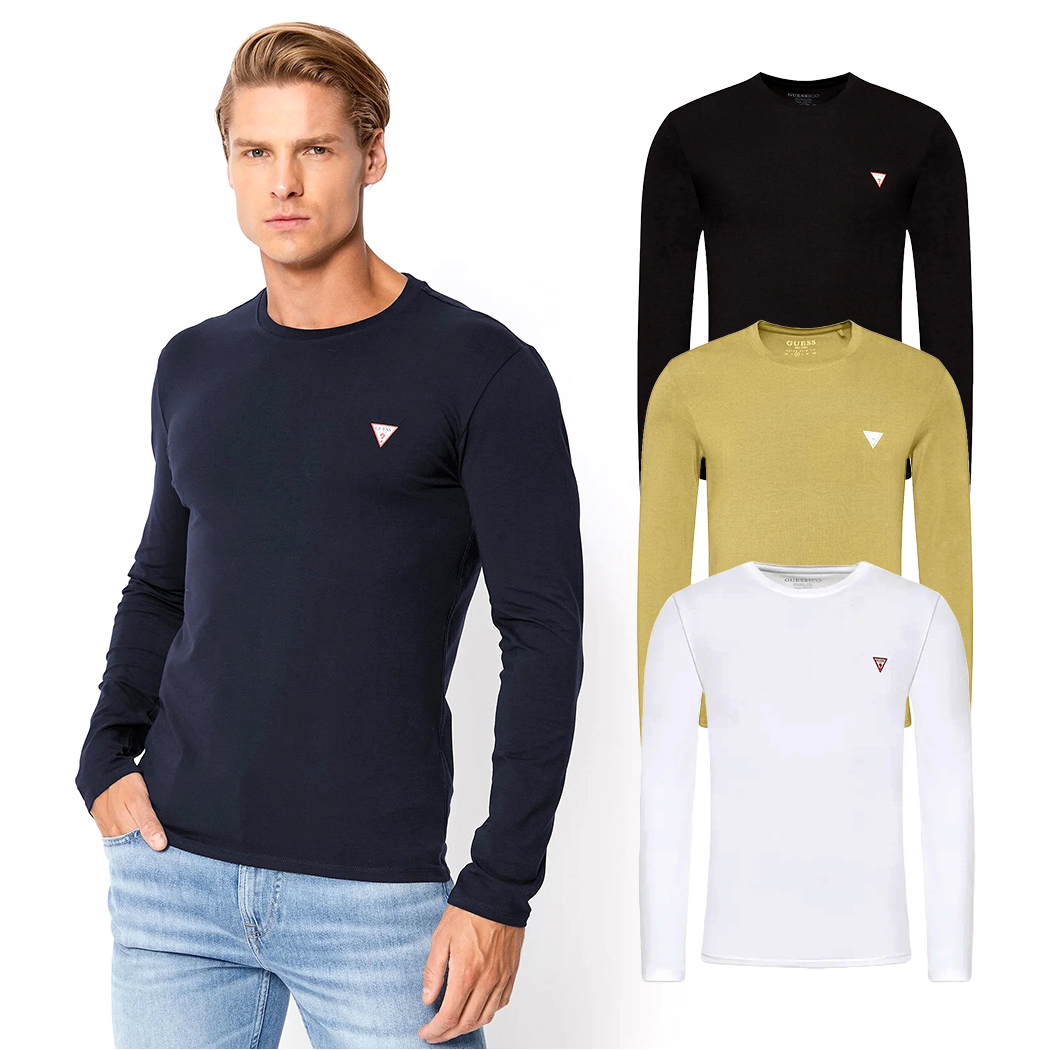 GUESS T-SHIRT UOMO MAGLIA COTONE MANICA LUNGA SPORT STRETCH BASIC M2YI28J1314