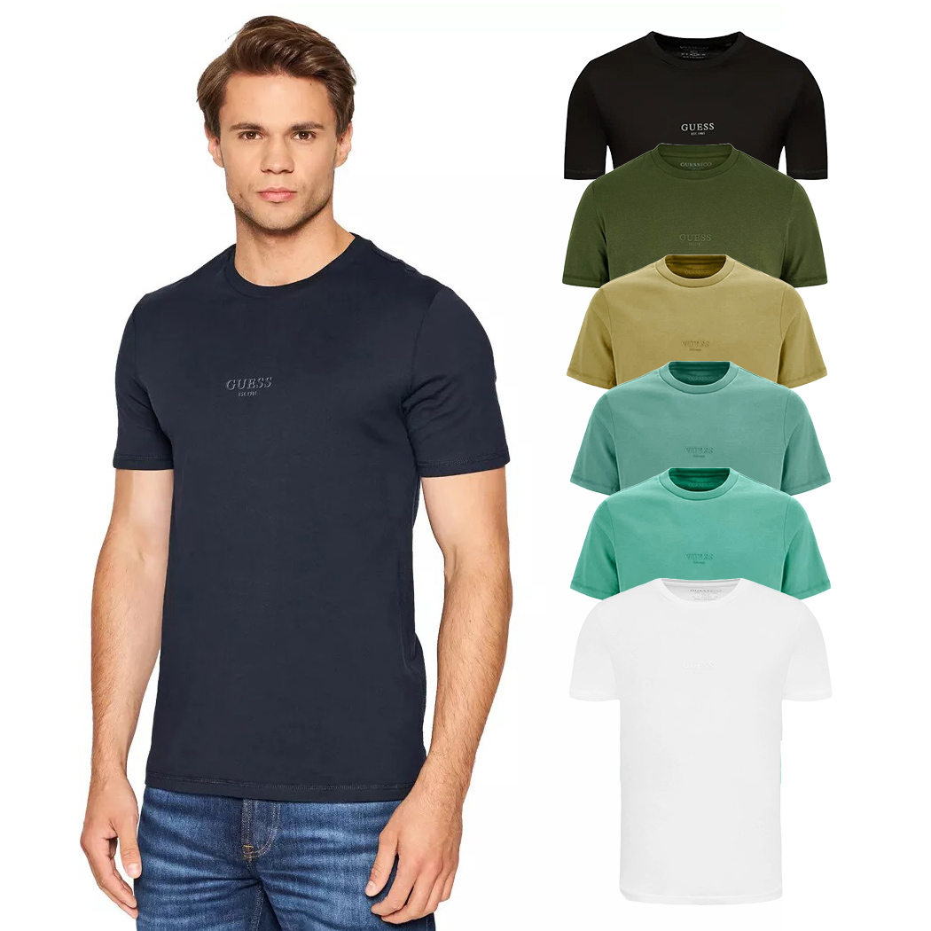 GUESS T-SHIRT UOMO MAGLIA COTONE JERSEY STRETCH LOGO PICCOLO BASIC M2YI72I3Z14