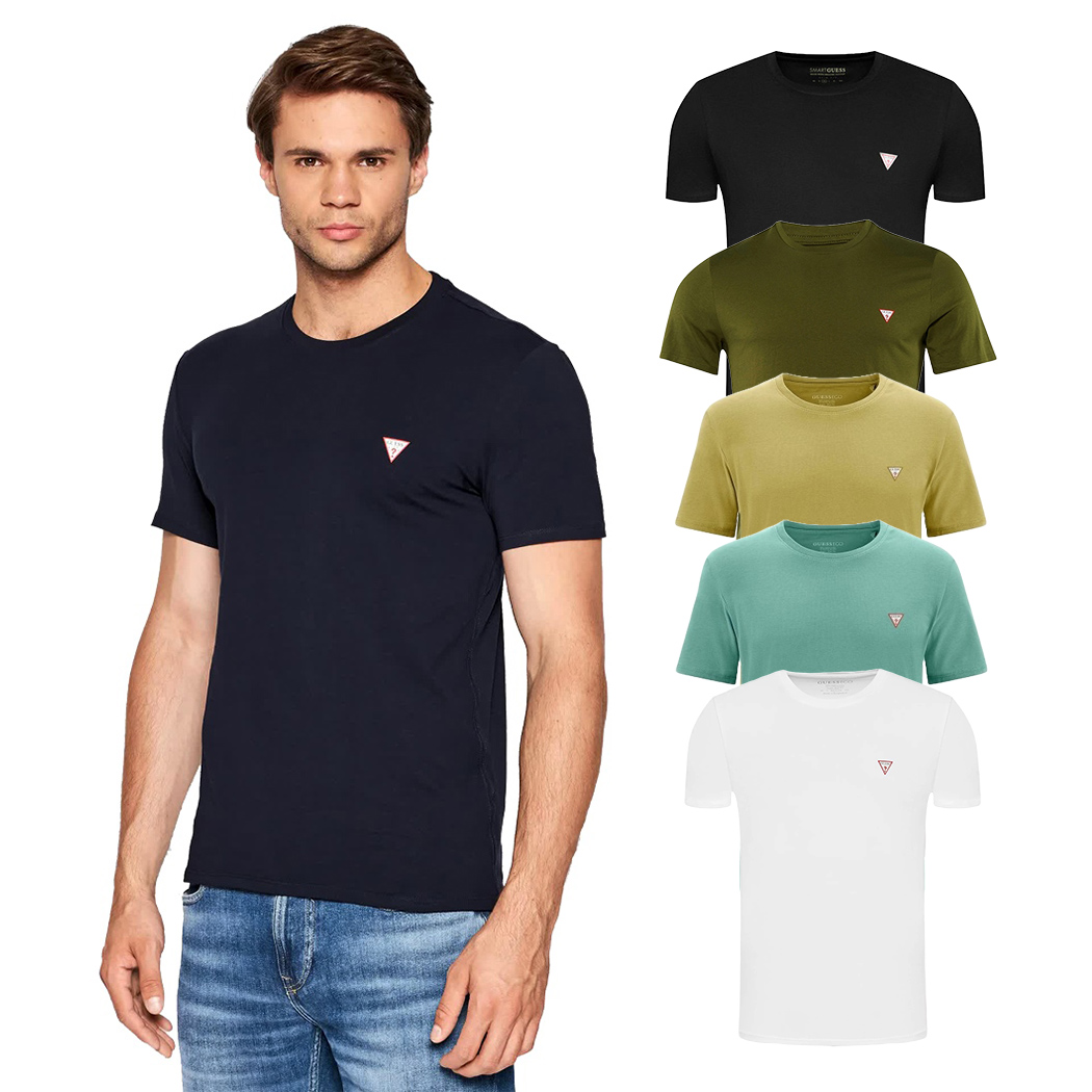 GUESS T-SHIRT UOMO MAGLIA COTONE JERSEY STRETCH LOGO TRIANGOLO BASIC M2YI36I3Z14