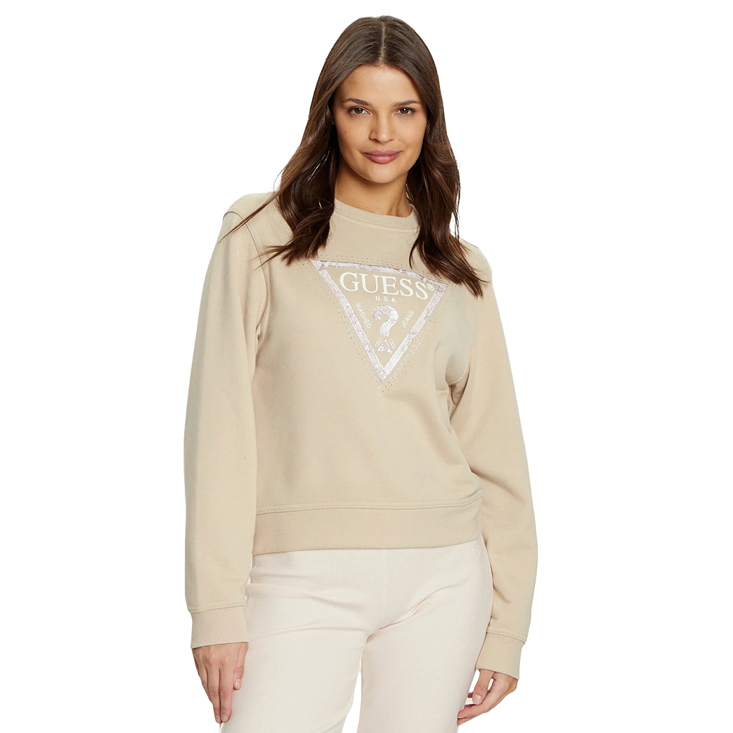 GUESS FELPA DONNA COTONE PRIMAVERA LOGO TRIANGOLO STRASS MAGLIA W5RQ09K8802