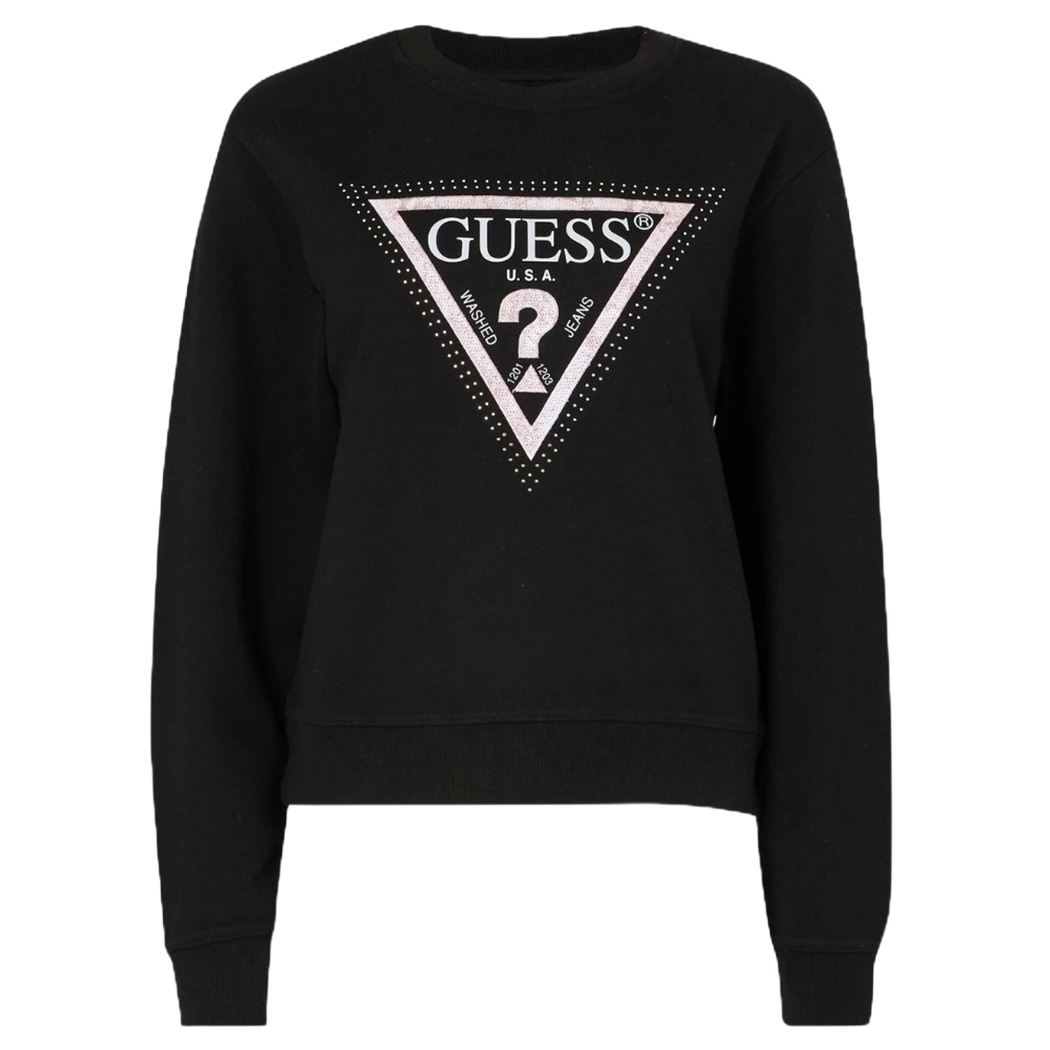 GUESS FELPA DONNA COTONE PRIMAVERA LOGO TRIANGOLO STRASS MAGLIA W5RQ09K8802