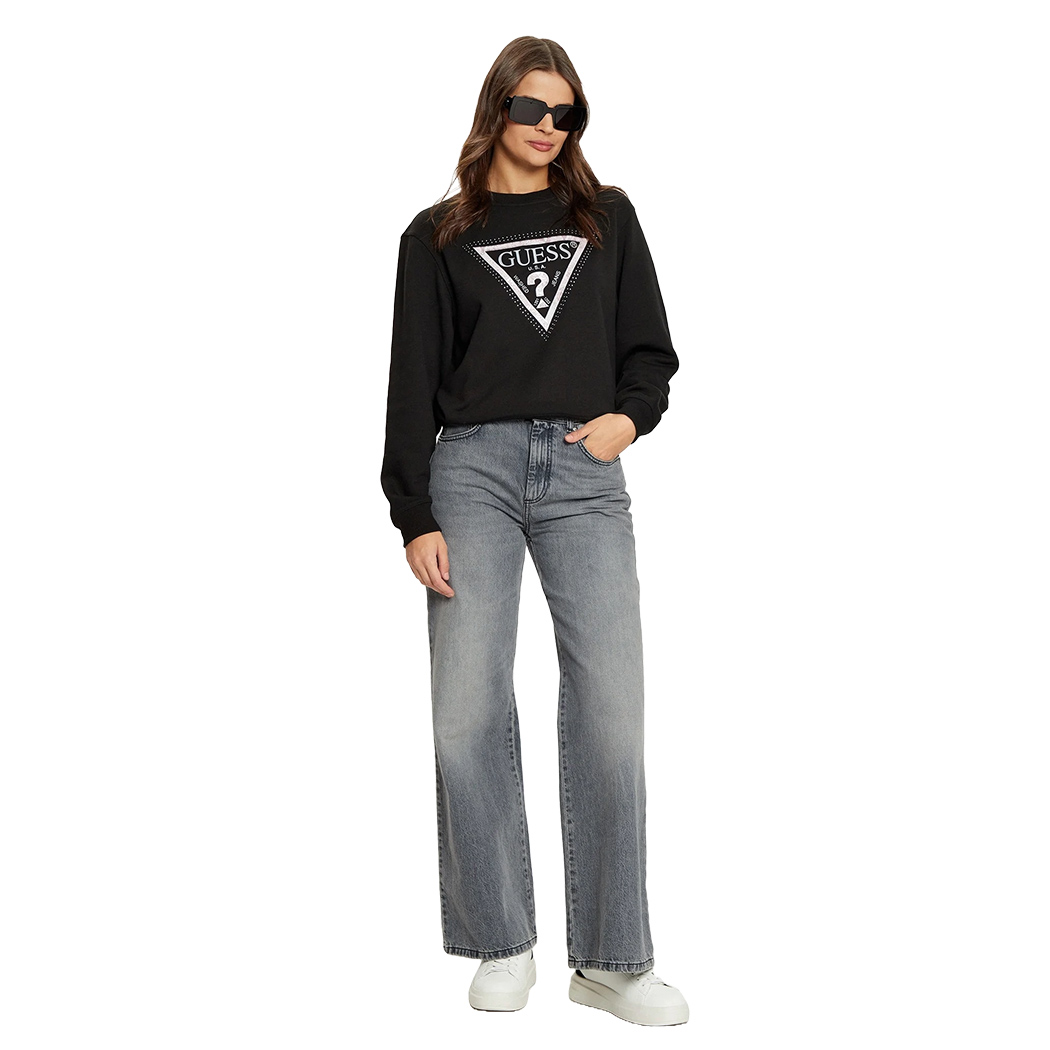 GUESS FELPA DONNA COTONE PRIMAVERA LOGO TRIANGOLO STRASS MAGLIA W5RQ09K8802