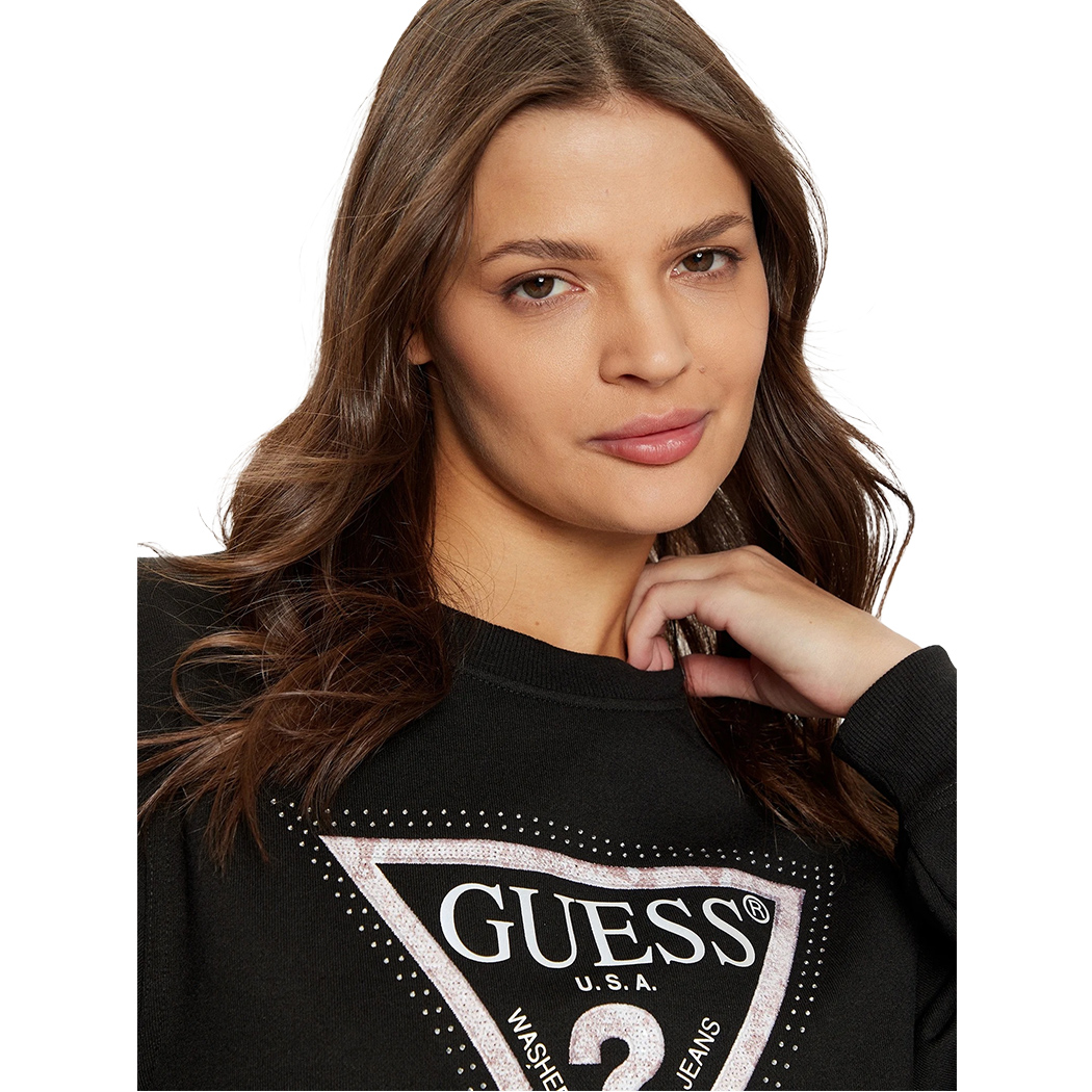 GUESS FELPA DONNA COTONE PRIMAVERA LOGO TRIANGOLO STRASS MAGLIA W5RQ09K8802