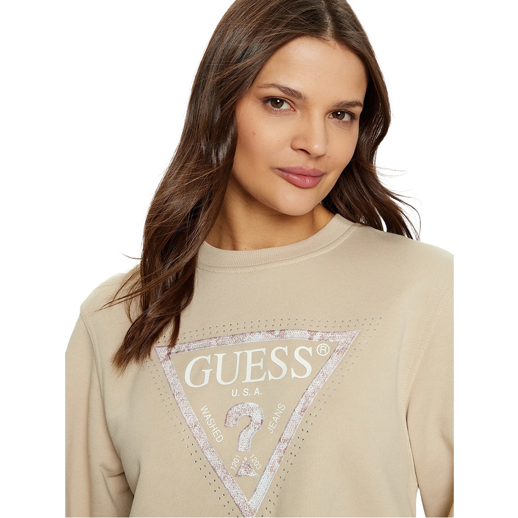 GUESS FELPA DONNA COTONE PRIMAVERA LOGO TRIANGOLO STRASS MAGLIA W5RQ09K8802