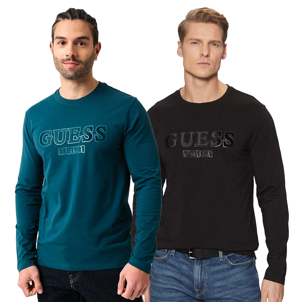GUESS T-SHIRT UOMO MAGLIA COTONE JERSEY STRETCH LOGO MANICA LUNGA M5R13J1314