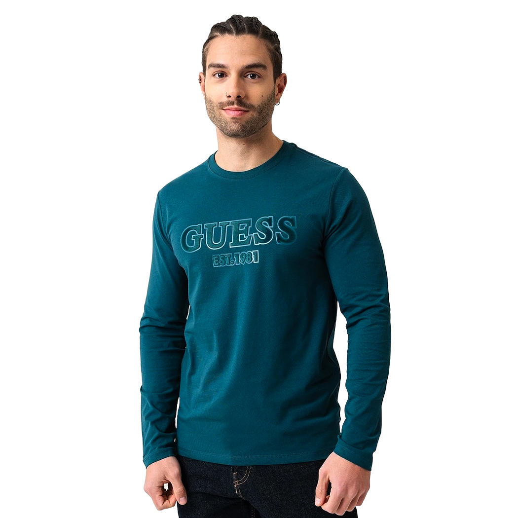 GUESS T-SHIRT UOMO MAGLIA COTONE JERSEY STRETCH LOGO MANICA LUNGA M5R13J1314