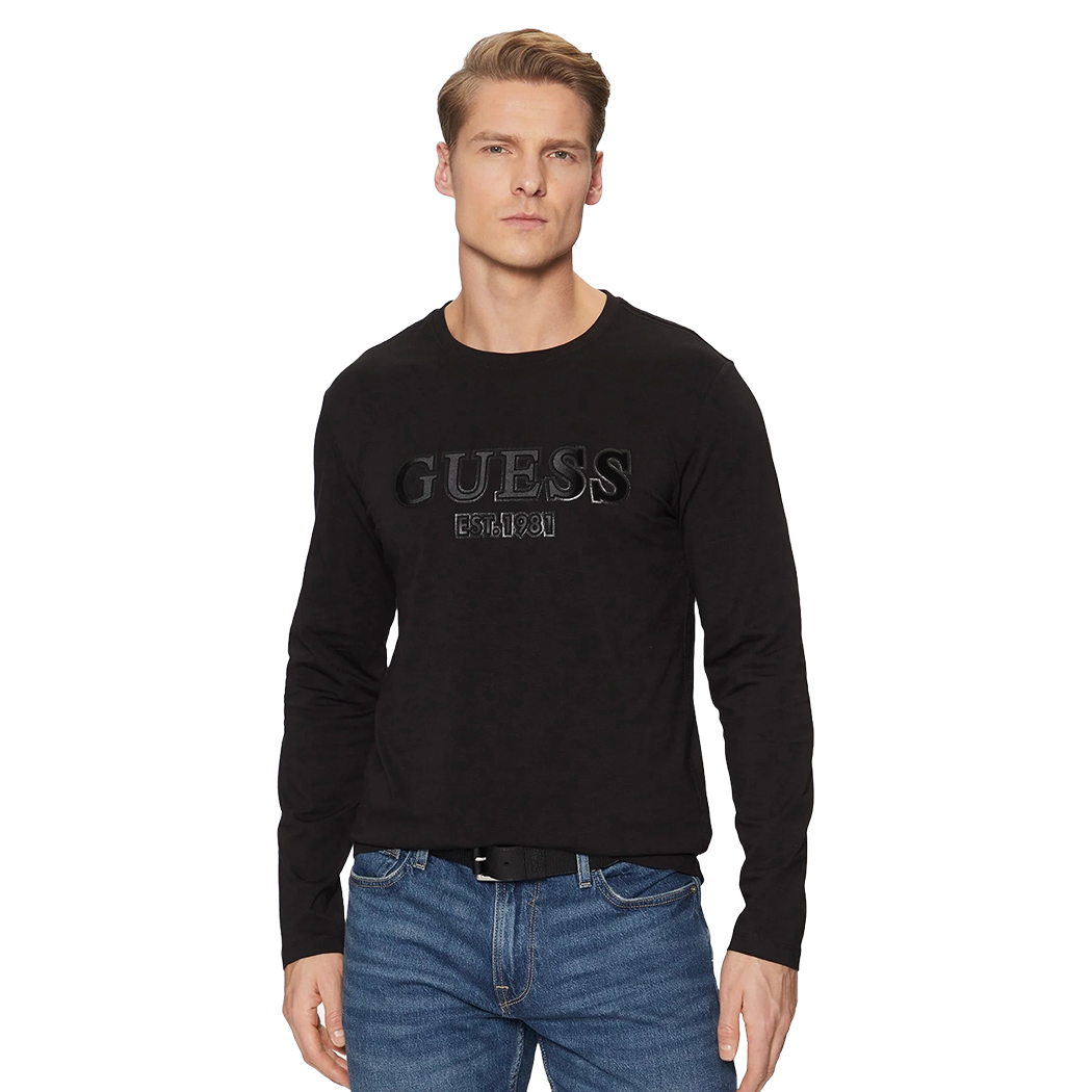 GUESS T-SHIRT UOMO MAGLIA COTONE JERSEY STRETCH LOGO MANICA LUNGA M5R13J1314