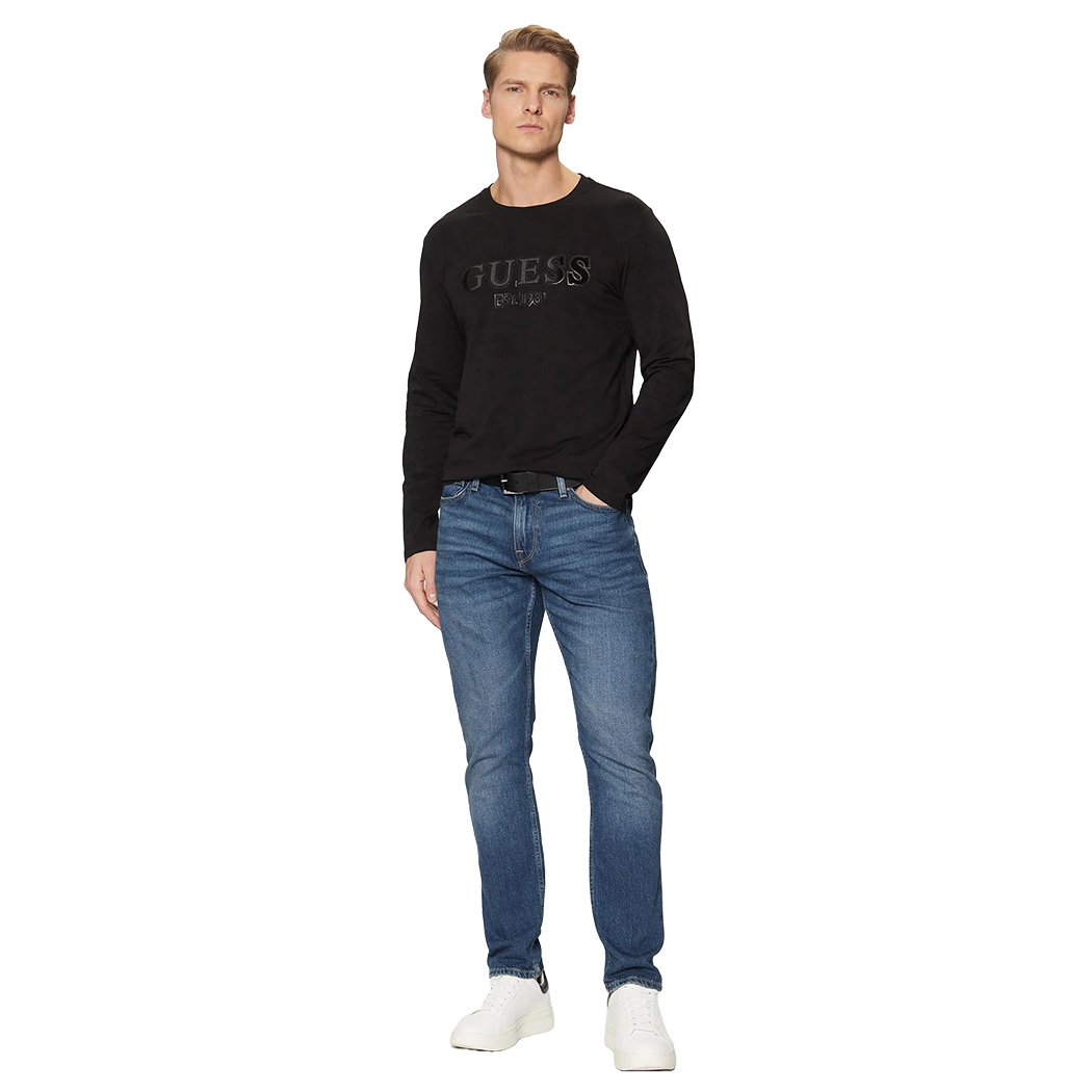 GUESS T-SHIRT UOMO MAGLIA COTONE JERSEY STRETCH LOGO MANICA LUNGA M5R13J1314