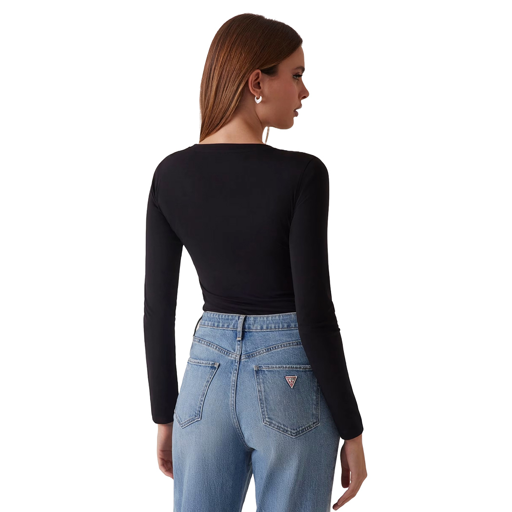 GUESS T-SHIRT MAGLIA MAGLIETTA DONNA LOGO FRONTALE STRASS ARGENTO W4YI75J1314