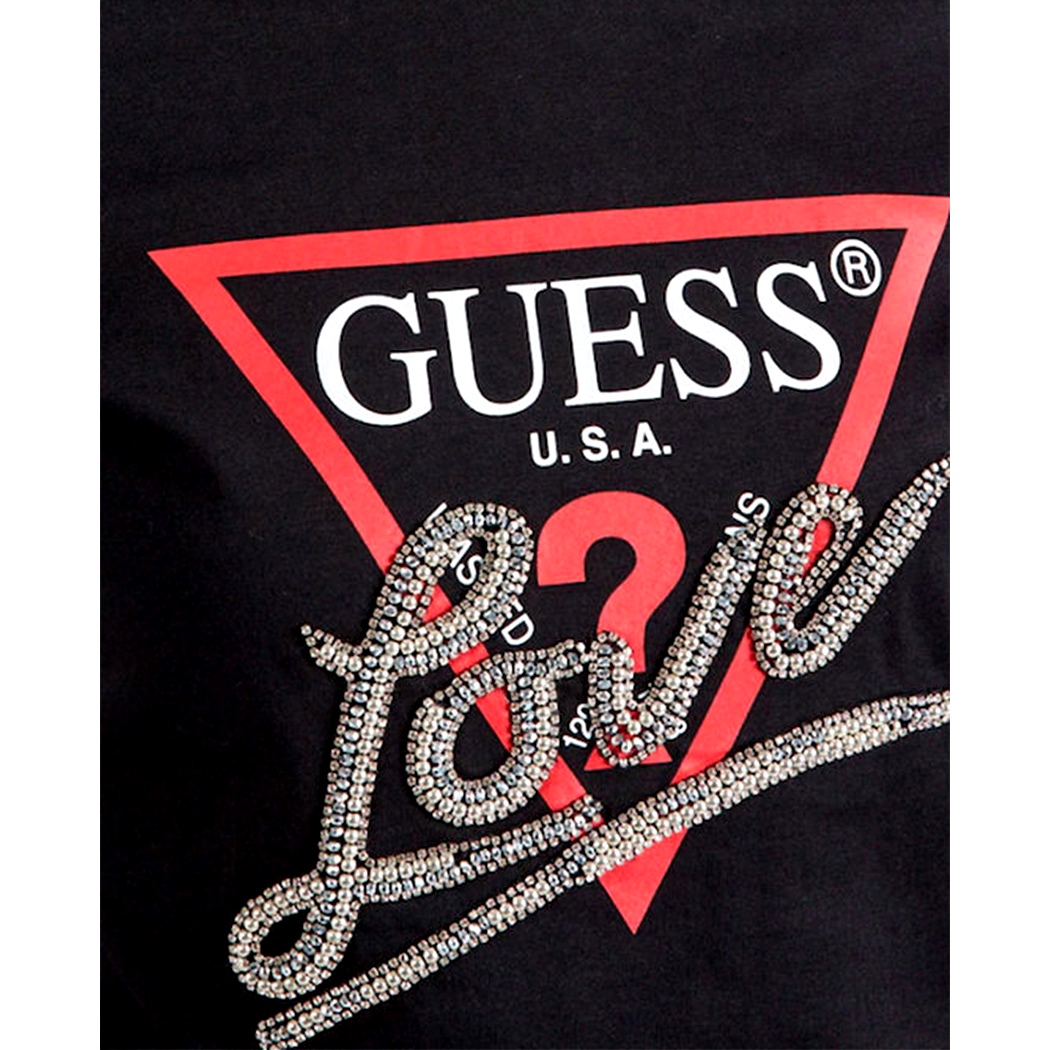 GUESS T-SHIRT MAGLIA MAGLIETTA DONNA LOGO FRONTALE TRIANGOLO STRASS W5RI10I3Z14