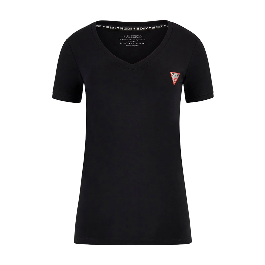GUESS T-SHIRT MAGLIA MAGLIETTA DONNA UNITA SCOLLO V PUNTA MINI LOGO W2YI45J1314