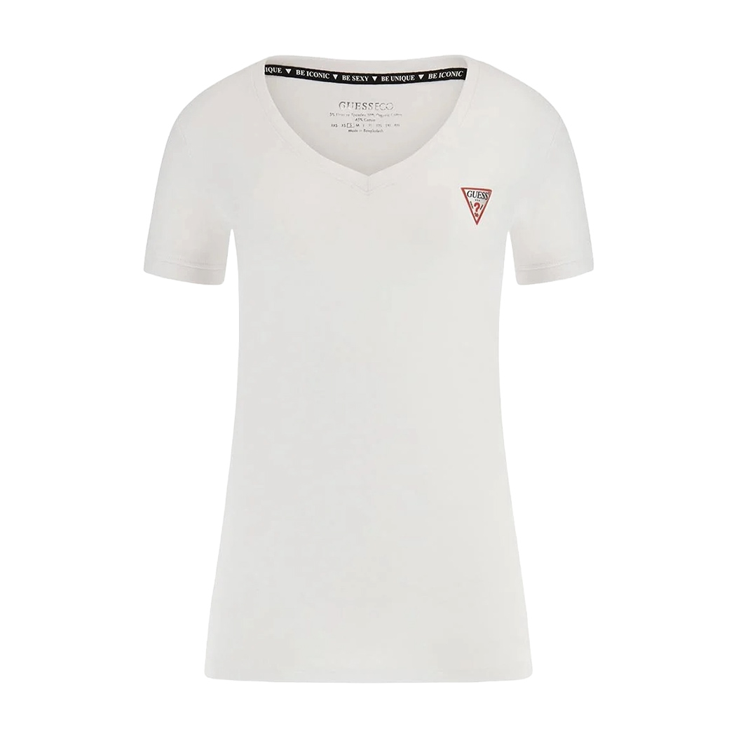 GUESS T-SHIRT MAGLIA MAGLIETTA DONNA UNITA SCOLLO V PUNTA MINI LOGO W2YI45J1314