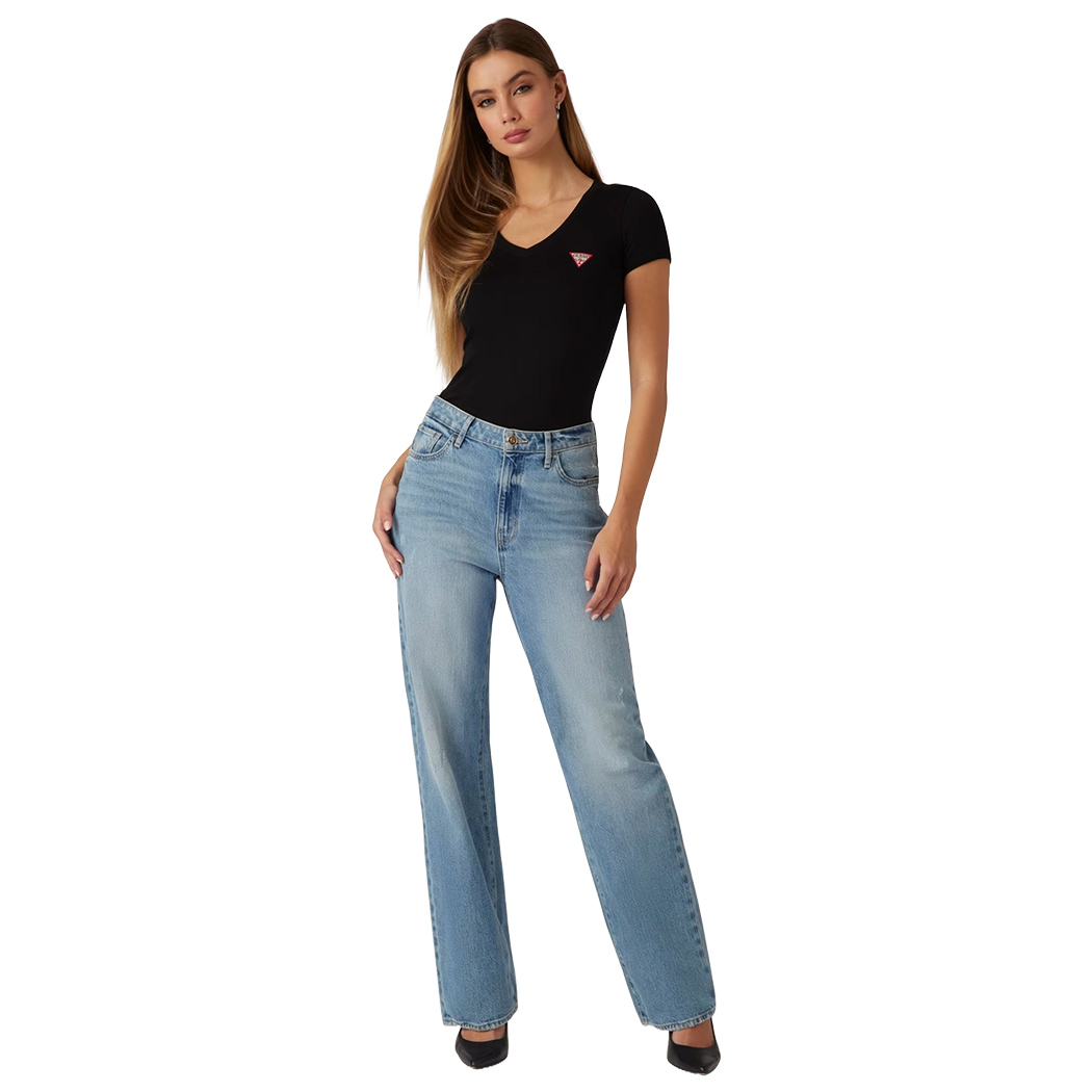 GUESS T-SHIRT MAGLIA MAGLIETTA DONNA UNITA SCOLLO V PUNTA MINI LOGO W2YI45J1314