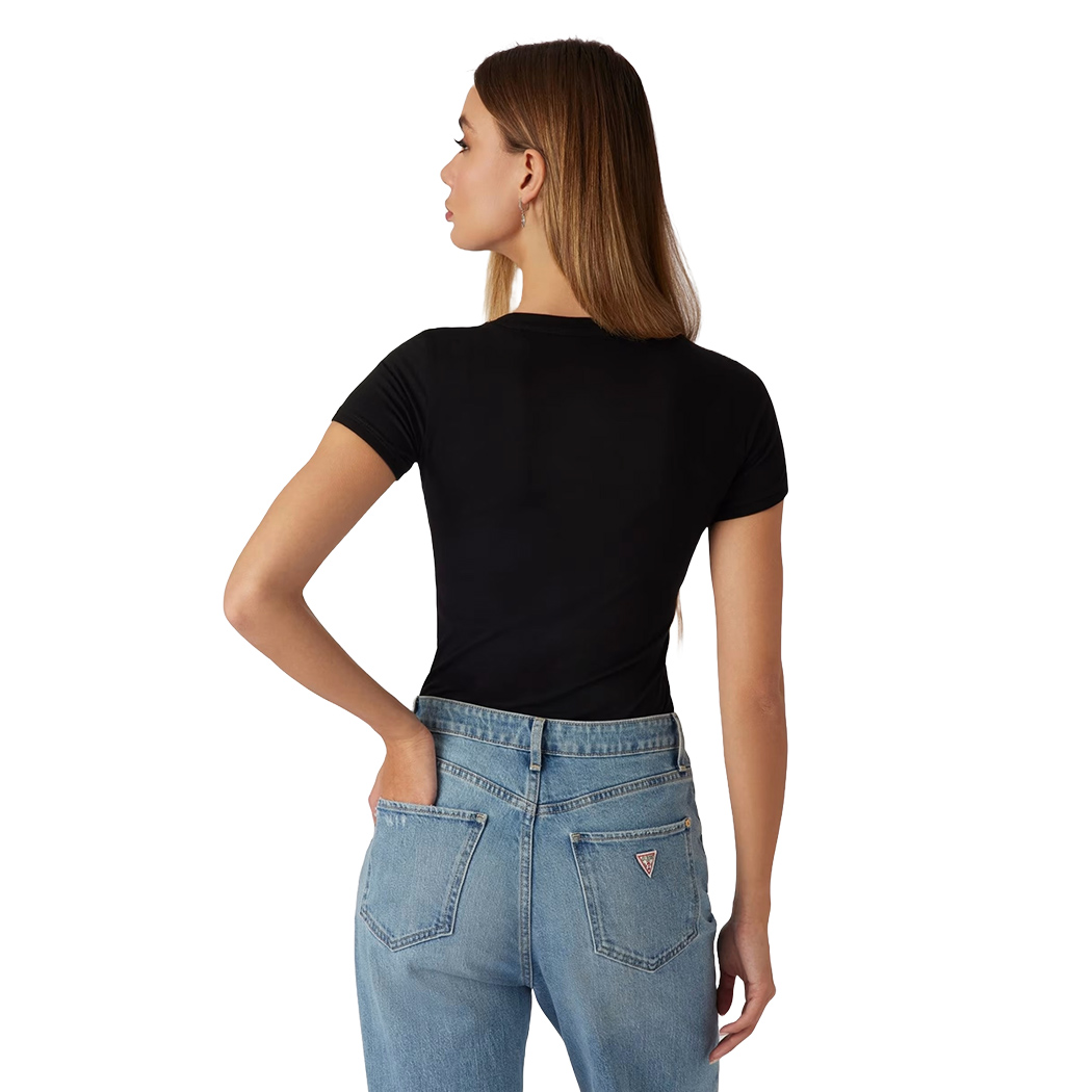 GUESS T-SHIRT MAGLIA MAGLIETTA DONNA UNITA SCOLLO V PUNTA MINI LOGO W2YI45J1314