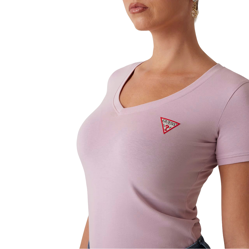 GUESS T-SHIRT MAGLIA MAGLIETTA DONNA UNITA SCOLLO V PUNTA MINI LOGO W2YI45J1314