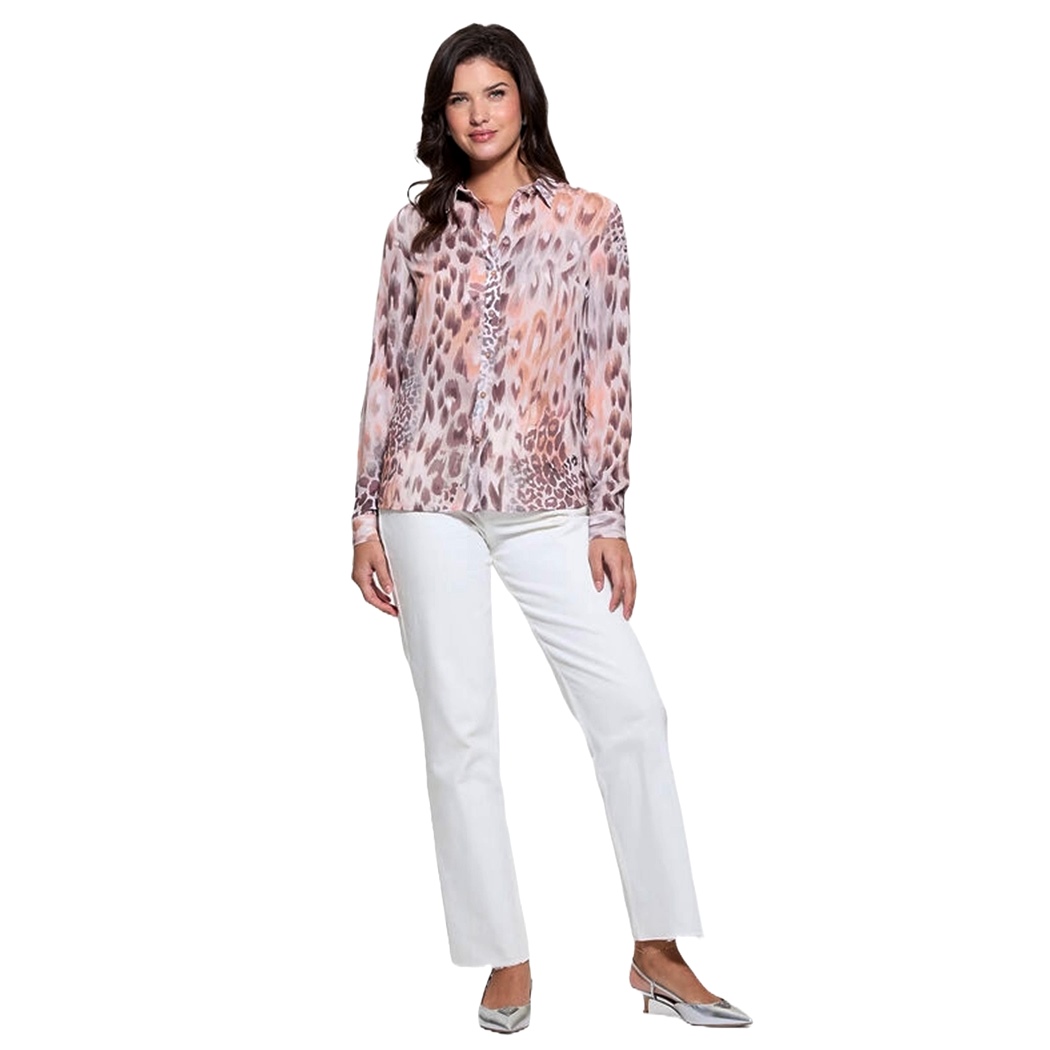 GUESS CAMICIA DONNA CON FANTASIA MACULATA GEORGETTE T-SHIRT BLOUSE W4BH56WGLA2