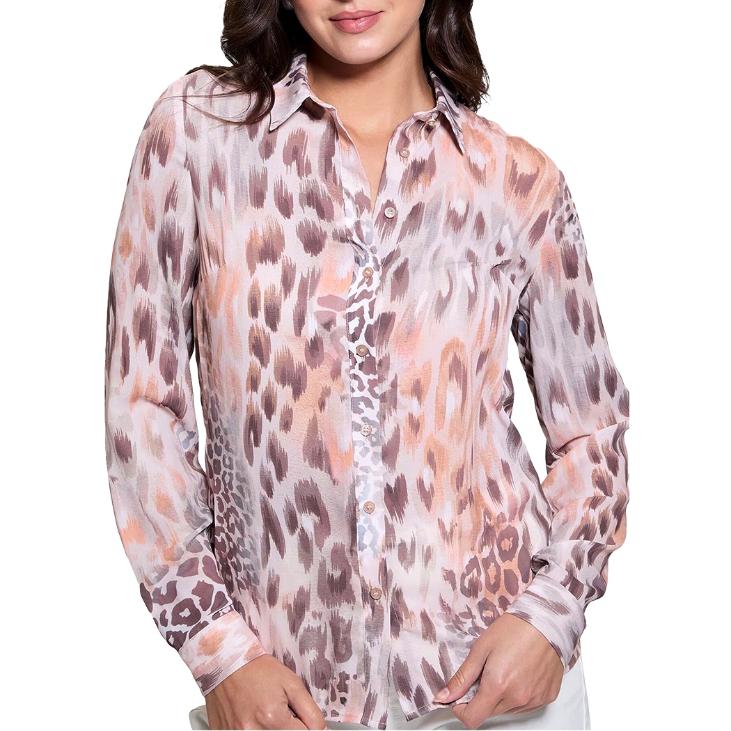GUESS CAMICIA DONNA CON FANTASIA MACULATA GEORGETTE T-SHIRT BLOUSE W4BH56WGLA2
