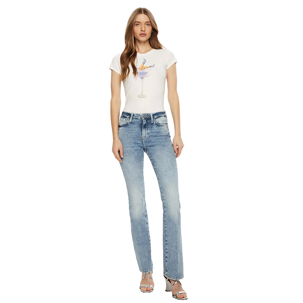 GUESS T-SHIRT MAGLIA MAGLIETTA DONNA LOGO STAMPA FRONTALE STRASS W5RI29KA0Q1