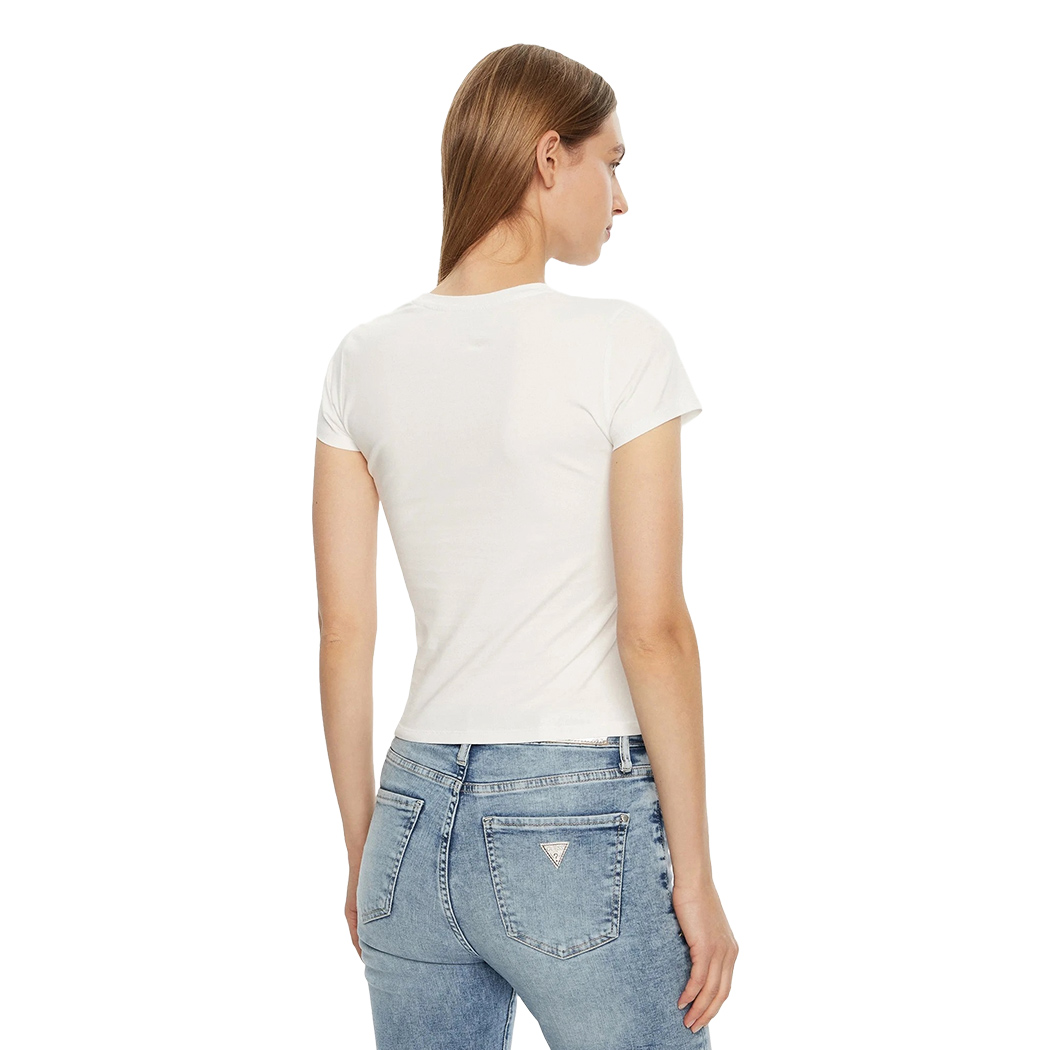 GUESS T-SHIRT MAGLIA MAGLIETTA DONNA LOGO STAMPA FRONTALE STRASS W5RI29KA0Q1