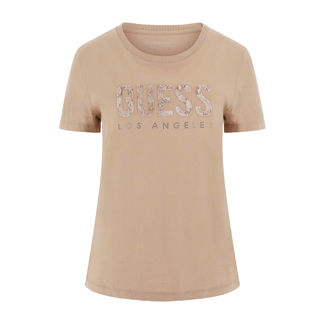 GUESS T-SHIRT MAGLIA MAGLIETTA DONNA LOGO FRONTALE PAILLETTES STRASS W5RI19I3Z14