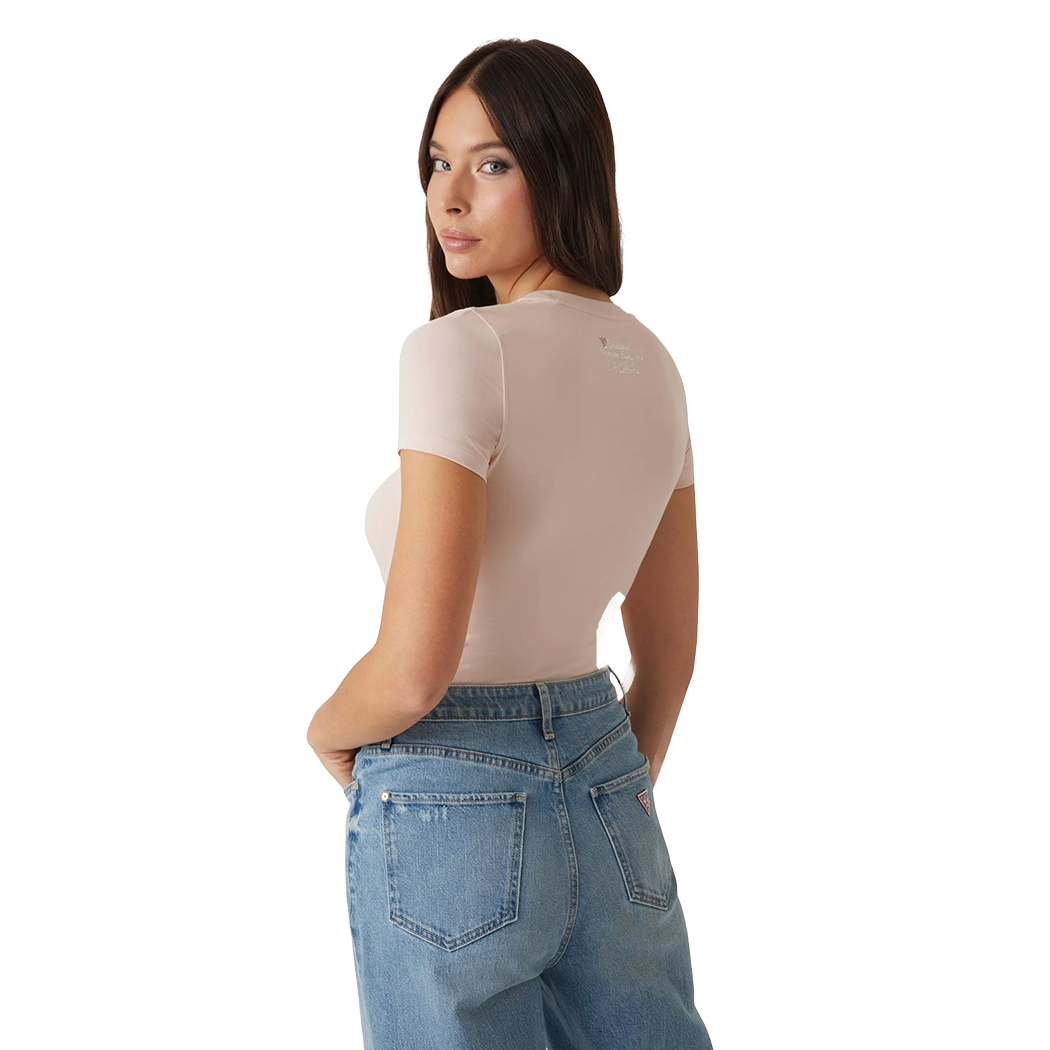 GUESS T-SHIRT MAGLIA MAGLIETTA DONNA LOGO FRONTALE TRIANGOLO STRASS W5RI22J1314