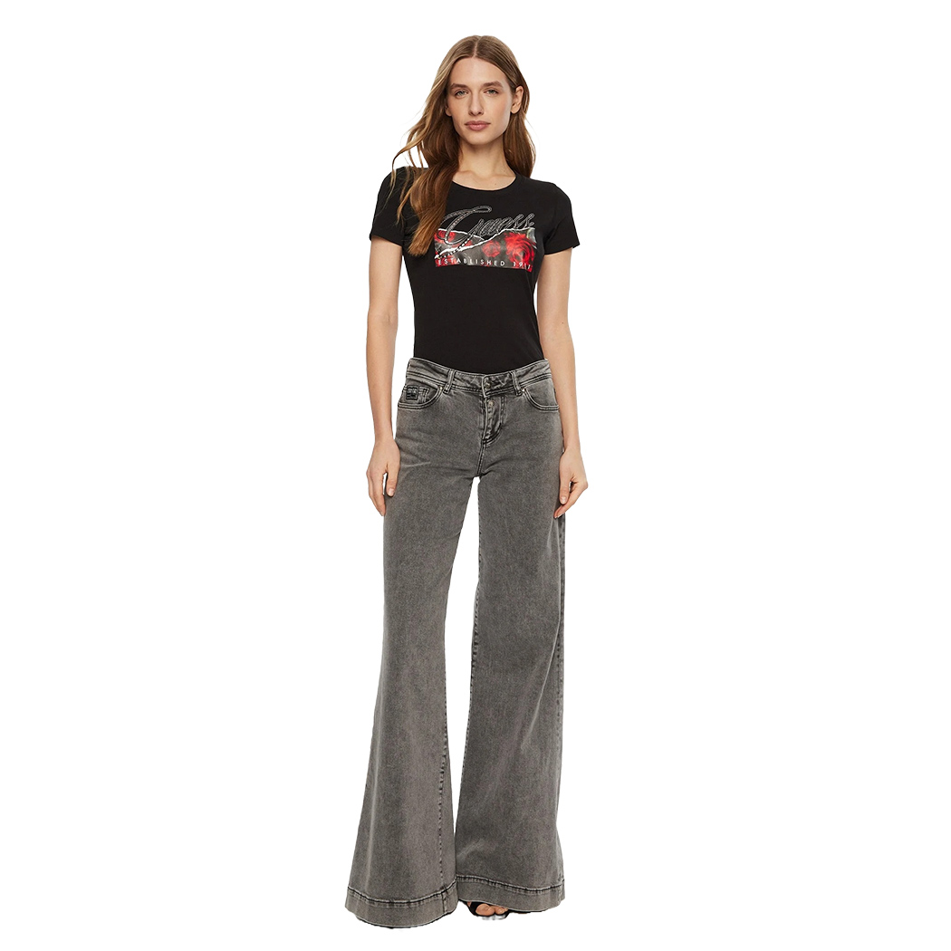 GUESS T-SHIRT MAGLIA MAGLIETTA DONNA STAMPA FLOREALE LOGO STRASS W5RI03J1314