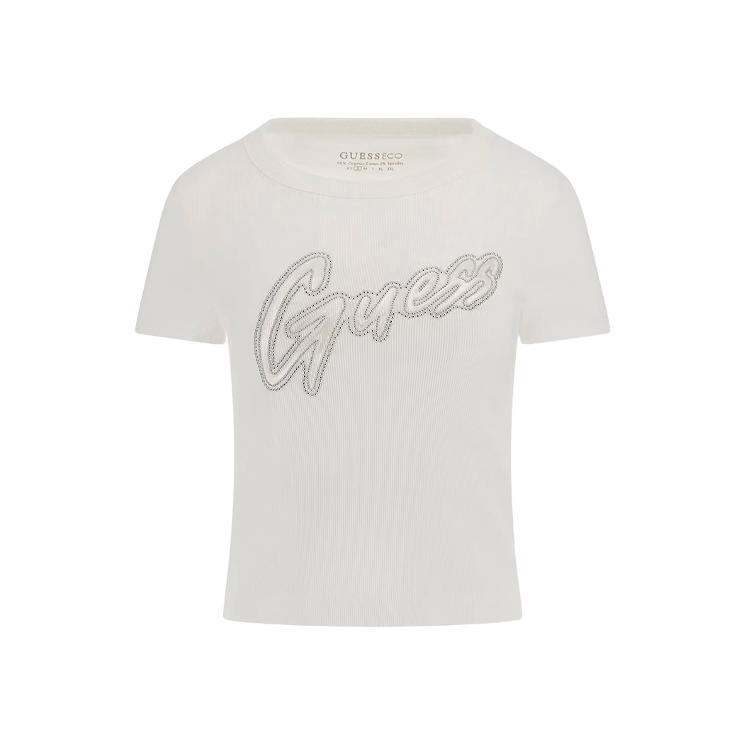 GUESS T-SHIRT MAGLIA MAGLIETTA DONNA LOGO CON BORCHIE COSTINE CORTA W5RI68KA0H1