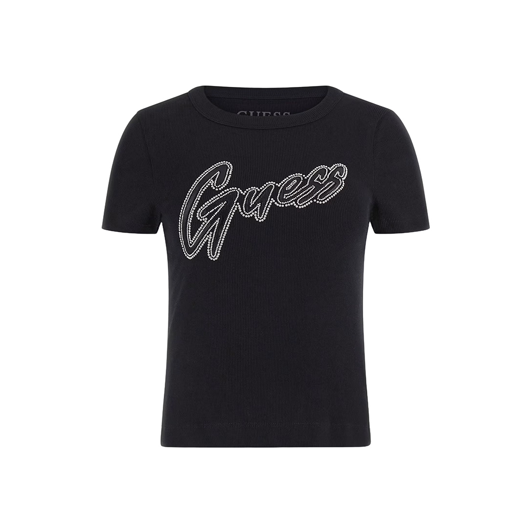 GUESS T-SHIRT MAGLIA MAGLIETTA DONNA LOGO CON BORCHIE COSTINE CORTA W5RI68KA0H1