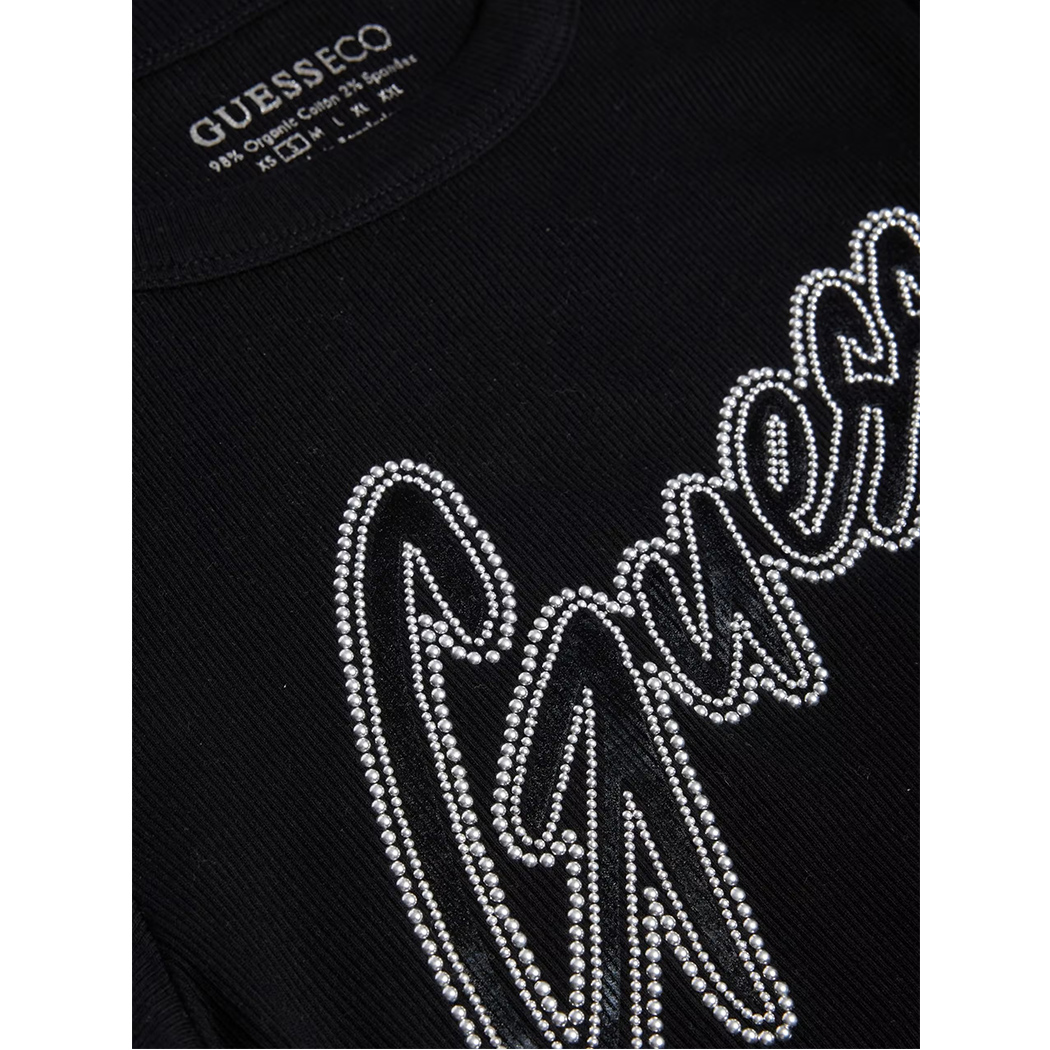 GUESS T-SHIRT MAGLIA MAGLIETTA DONNA LOGO CON BORCHIE COSTINE CORTA W5RI68KA0H1