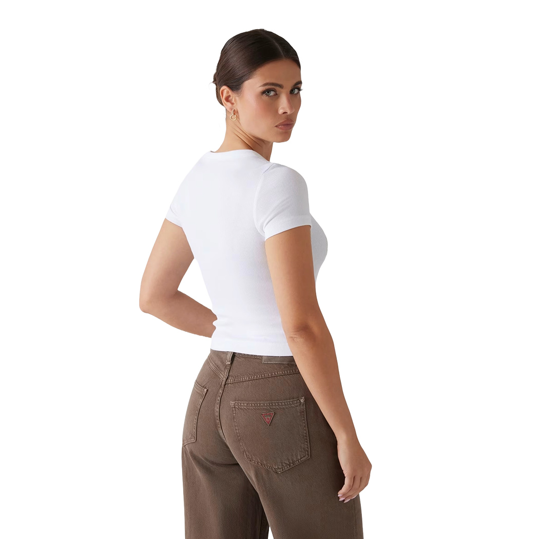 GUESS T-SHIRT MAGLIA MAGLIETTA DONNA LOGO CON BORCHIE COSTINE CORTA W5RI68KA0H1