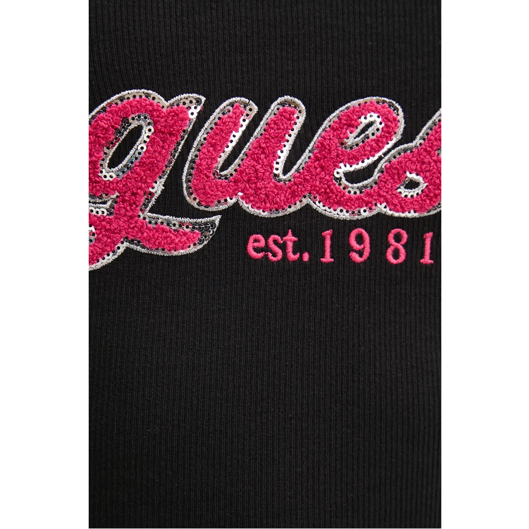GUESS CANOTTA TOP DONNA RAGAZZA LOGO PAILLETTES MAGLIA COSTE T-SHIRT W5RP03KA0H1