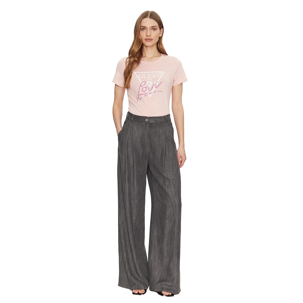 GUESS T-SHIRT MAGLIA MAGLIETTA DONNA LOGO FRONTALE TRIANGOLO STRASS W5GI05I3Z14