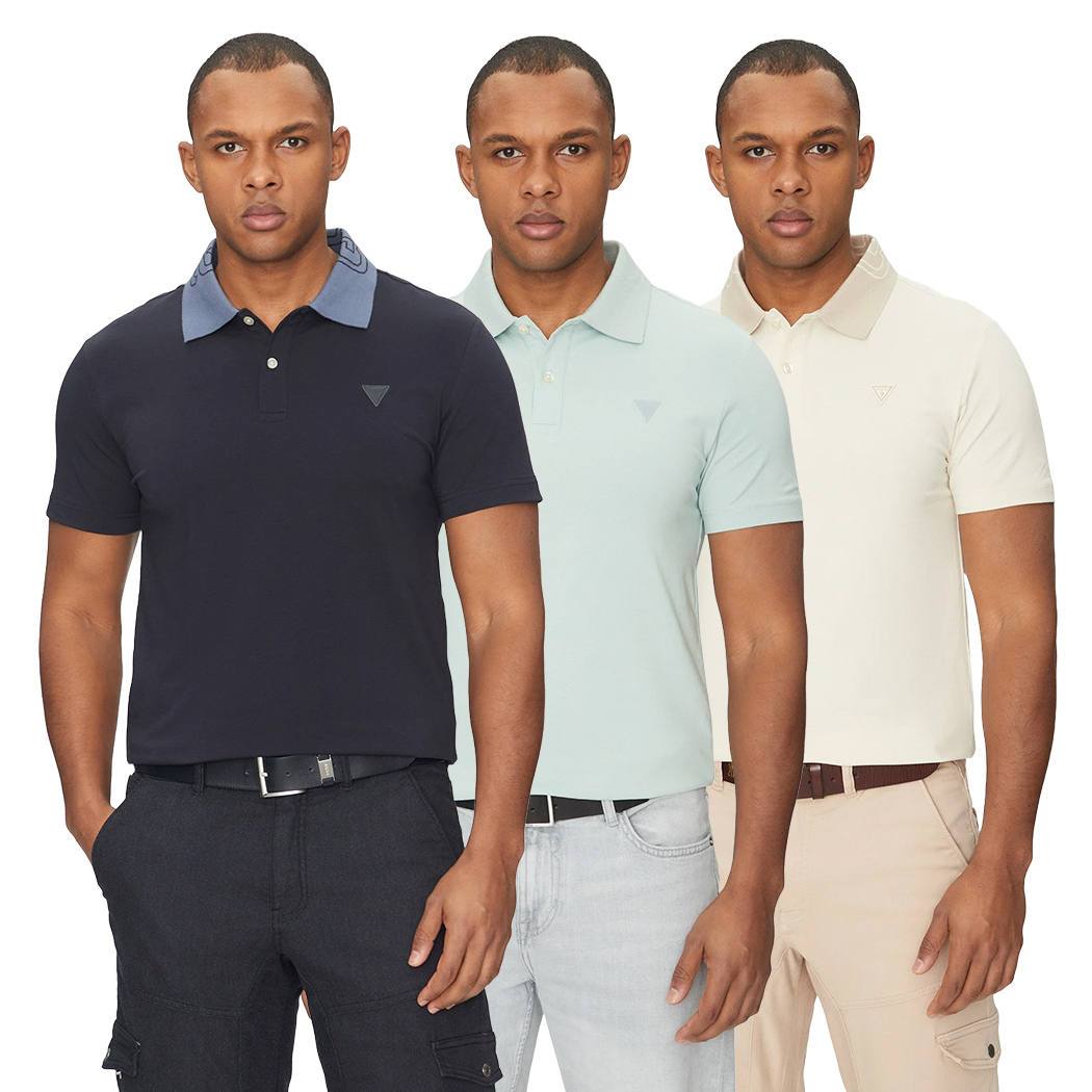 GUESS POLO UOMO T-SHIRT COTONE STRETCH LOGO MAGLIA NOLAN ESTATE M5GP66J1314