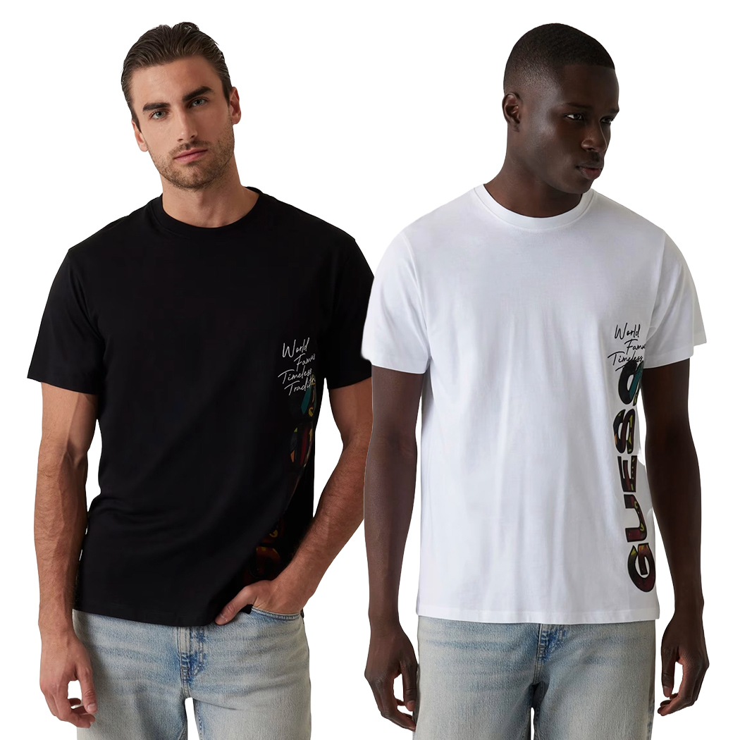 GUESS T-SHIRT UOMO MAGLIA COTONE JERSEY STRETCH LOGO VERTICALE M5RI01KCHA1