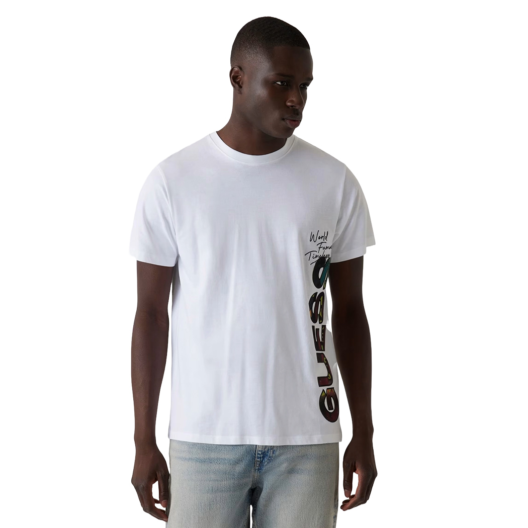 GUESS T-SHIRT UOMO MAGLIA COTONE JERSEY STRETCH LOGO VERTICALE M5RI01KCHA1