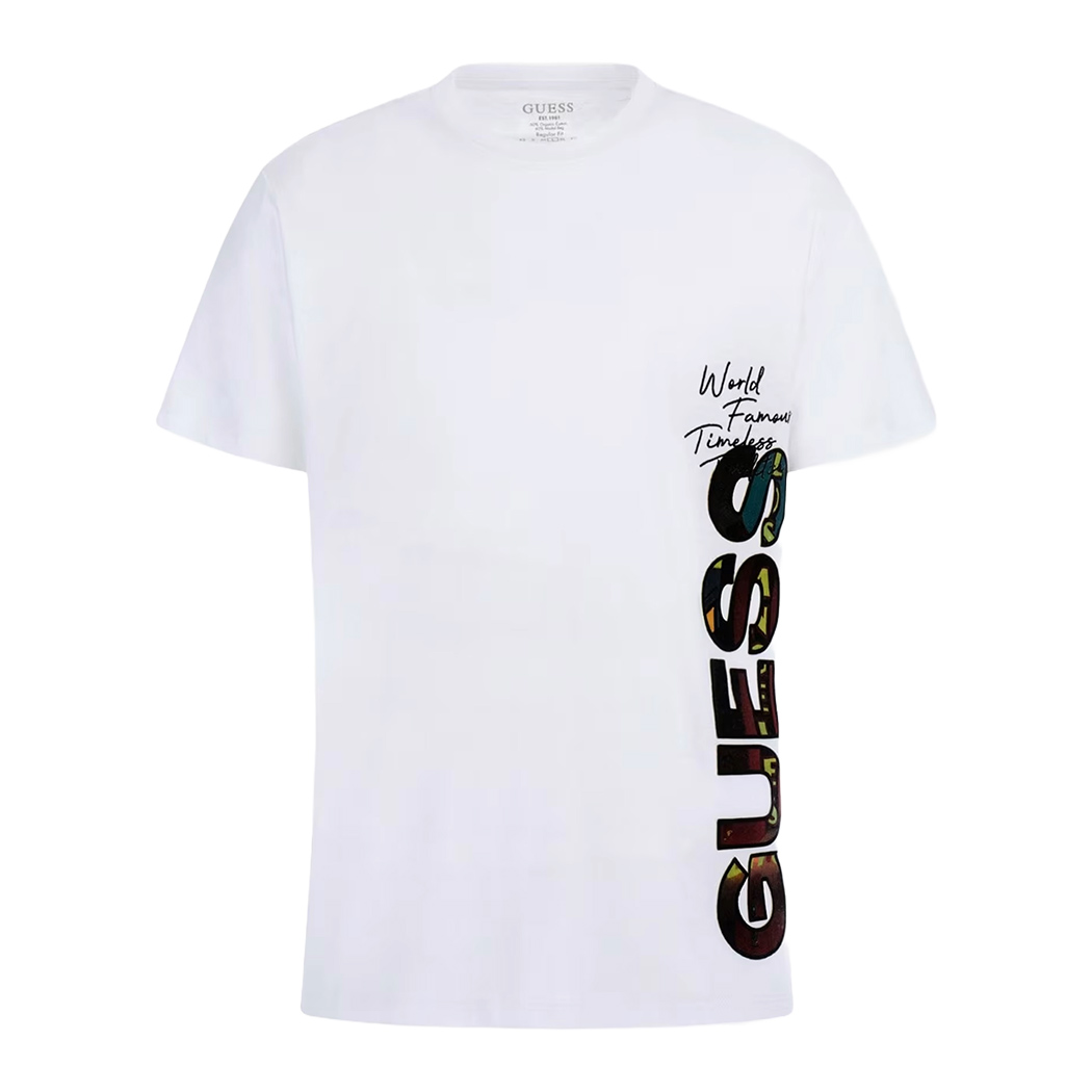 GUESS T-SHIRT UOMO MAGLIA COTONE JERSEY STRETCH LOGO VERTICALE M5RI01KCHA1