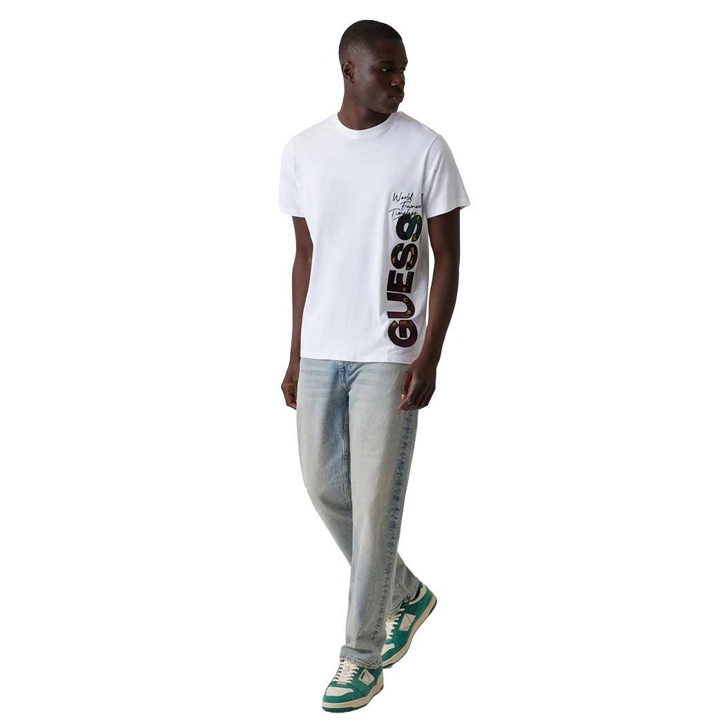 GUESS T-SHIRT UOMO MAGLIA COTONE JERSEY STRETCH LOGO VERTICALE M5RI01KCHA1