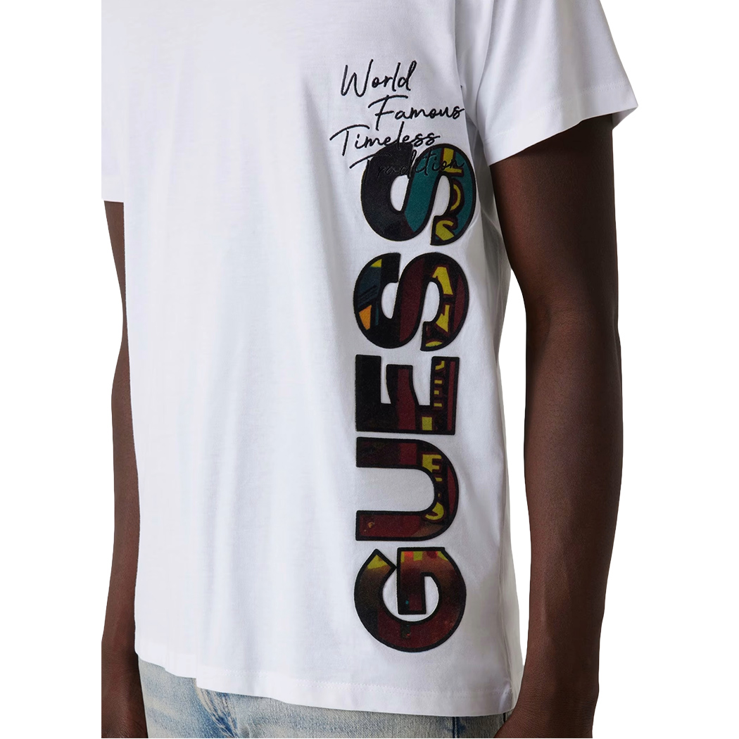 GUESS T-SHIRT UOMO MAGLIA COTONE JERSEY STRETCH LOGO VERTICALE M5RI01KCHA1