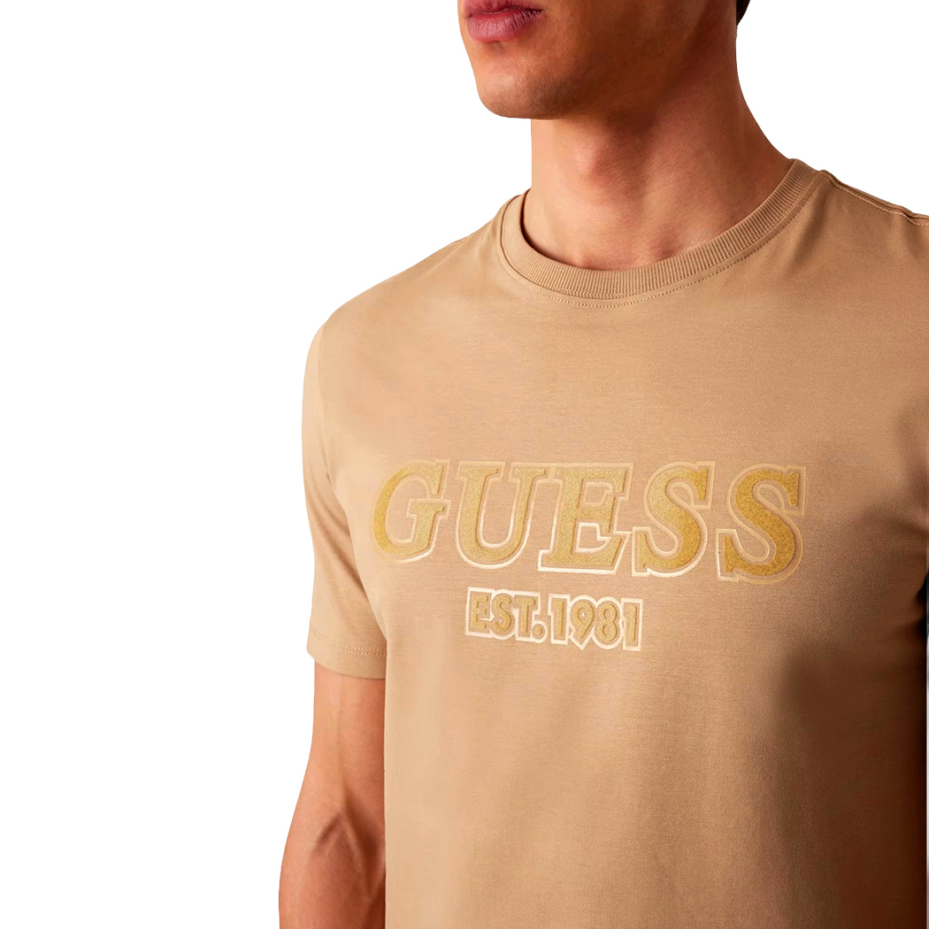 GUESS T-SHIRT UOMO MAGLIA COTONE JERSEY STRETCH LOGO FLOCCATO M5RI12J1314