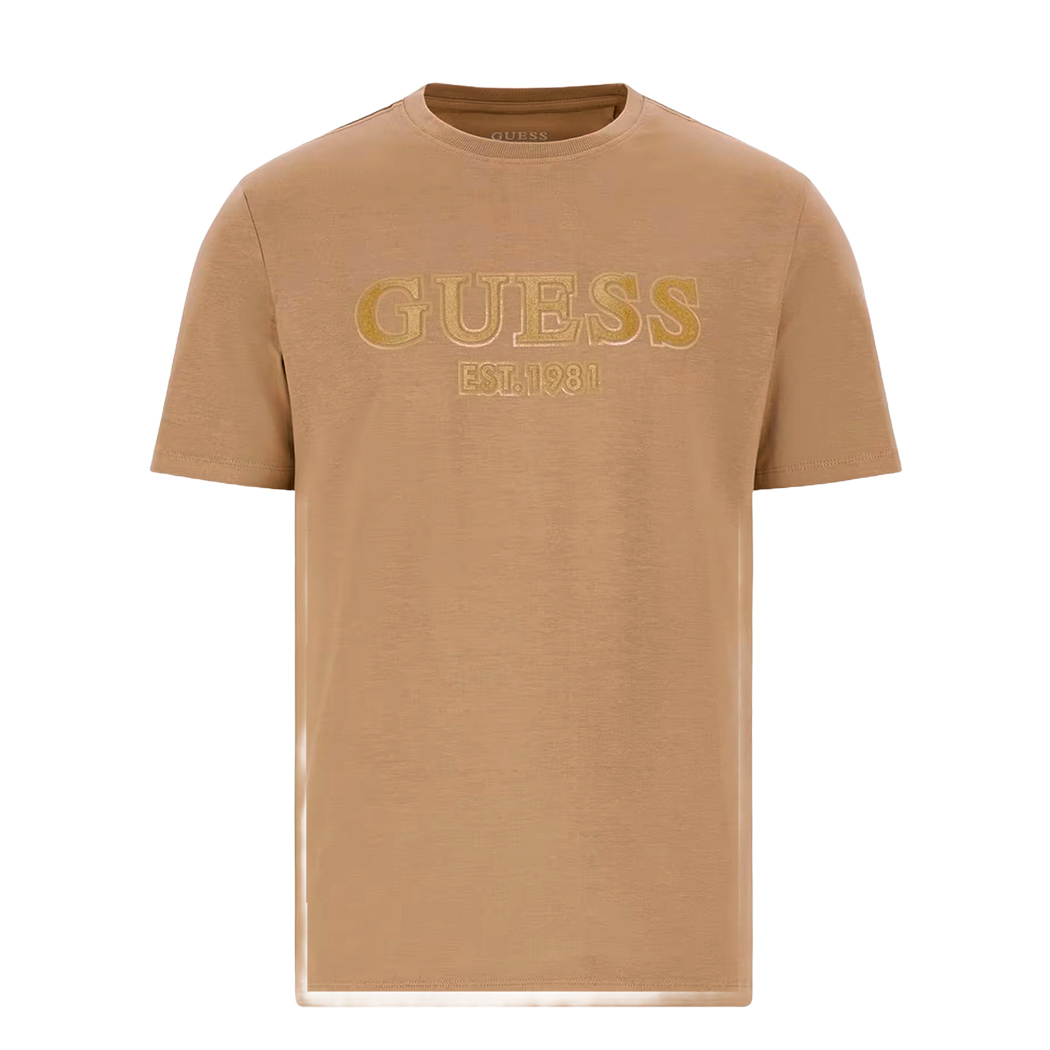 GUESS T-SHIRT UOMO MAGLIA COTONE JERSEY STRETCH LOGO FLOCCATO M5RI12J1314