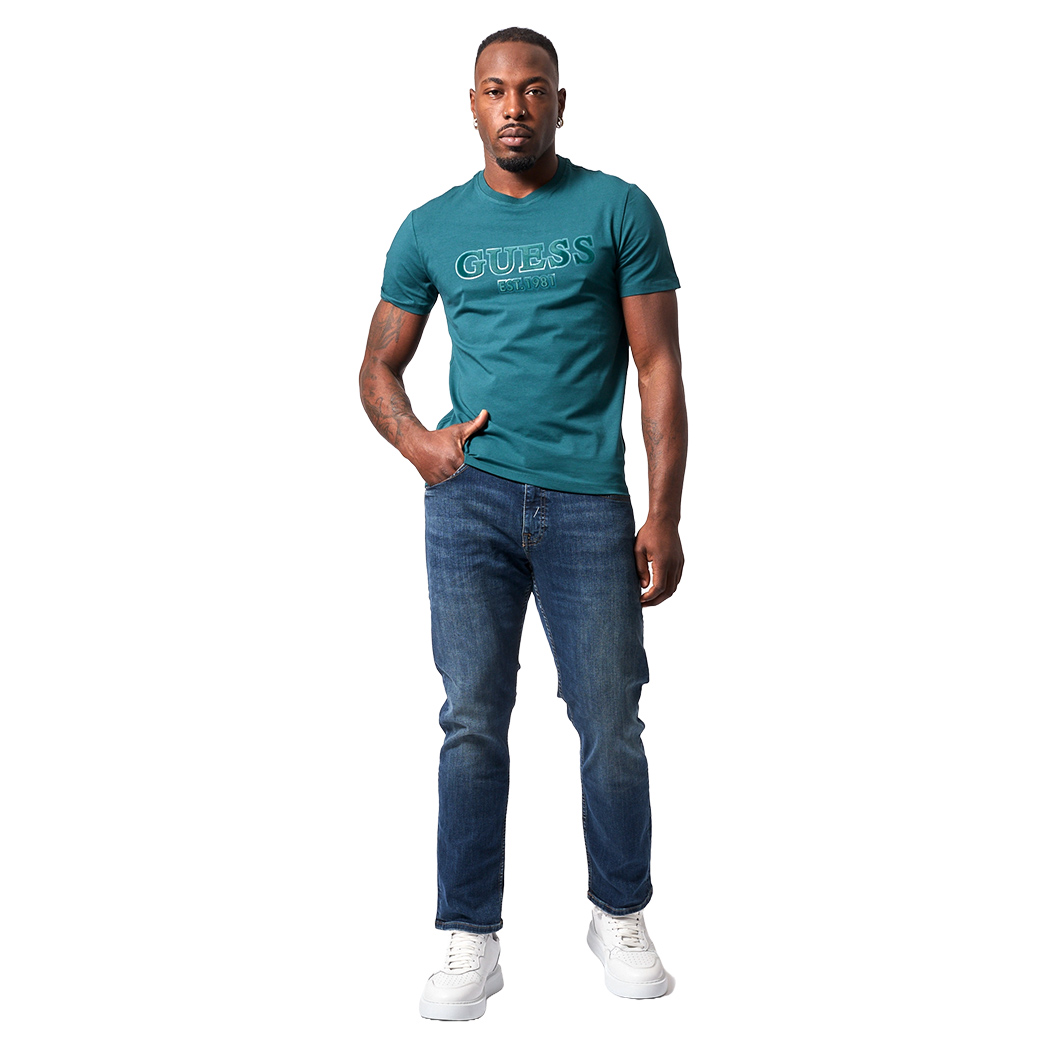 GUESS T-SHIRT UOMO MAGLIA COTONE JERSEY STRETCH LOGO FLOCCATO M5RI12J1314