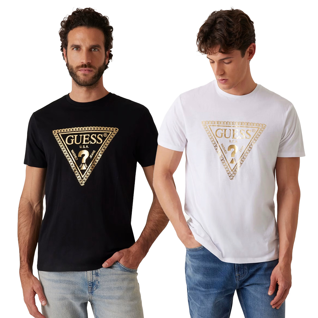 GUESS T-SHIRT UOMO MAGLIA COTONE JERSEY LOGO TRIANGOLO CATENA M5RI49K9RM1