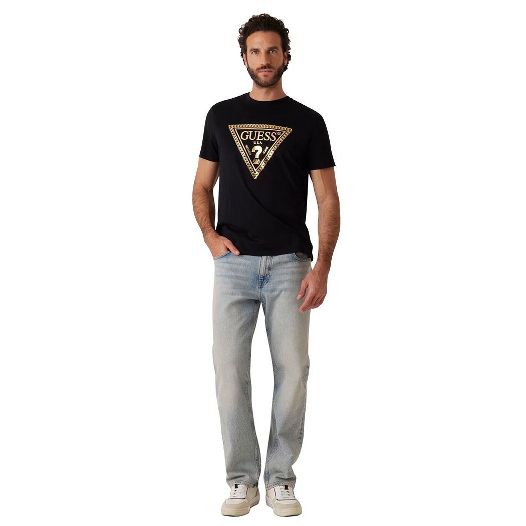 GUESS T-SHIRT UOMO MAGLIA COTONE JERSEY LOGO TRIANGOLO CATENA M5RI49K9RM1