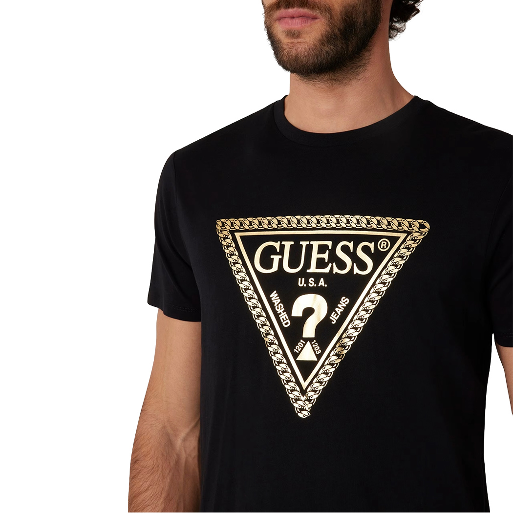 GUESS T-SHIRT UOMO MAGLIA COTONE JERSEY LOGO TRIANGOLO CATENA M5RI49K9RM1