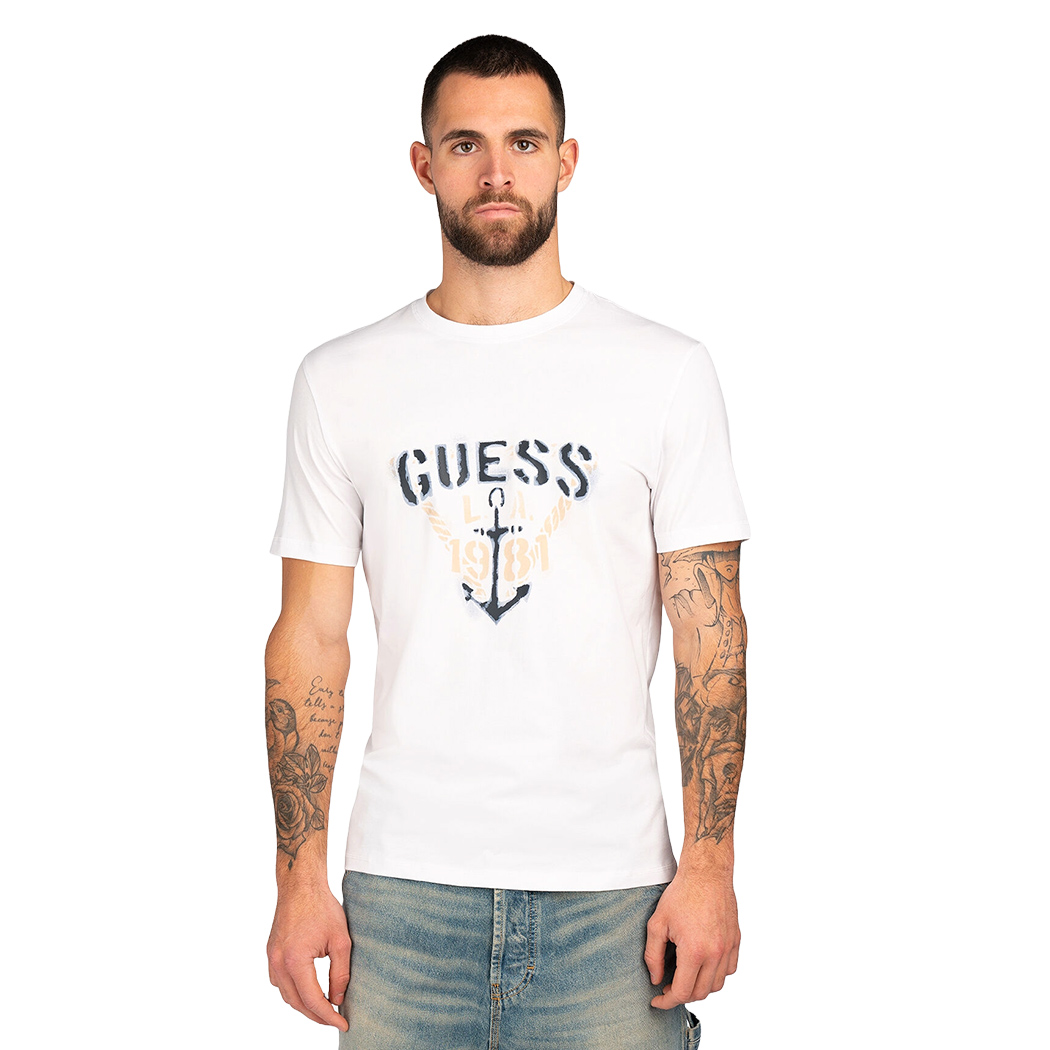 GUESS T-SHIRT UOMO MAGLIA COTONE JERSEY LOGO TRIANGOLO ANCORA M5RI16J1314