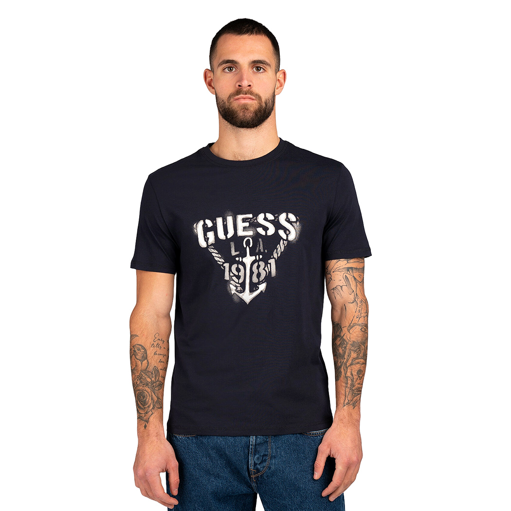 GUESS T-SHIRT UOMO MAGLIA COTONE JERSEY LOGO TRIANGOLO ANCORA M5RI16J1314