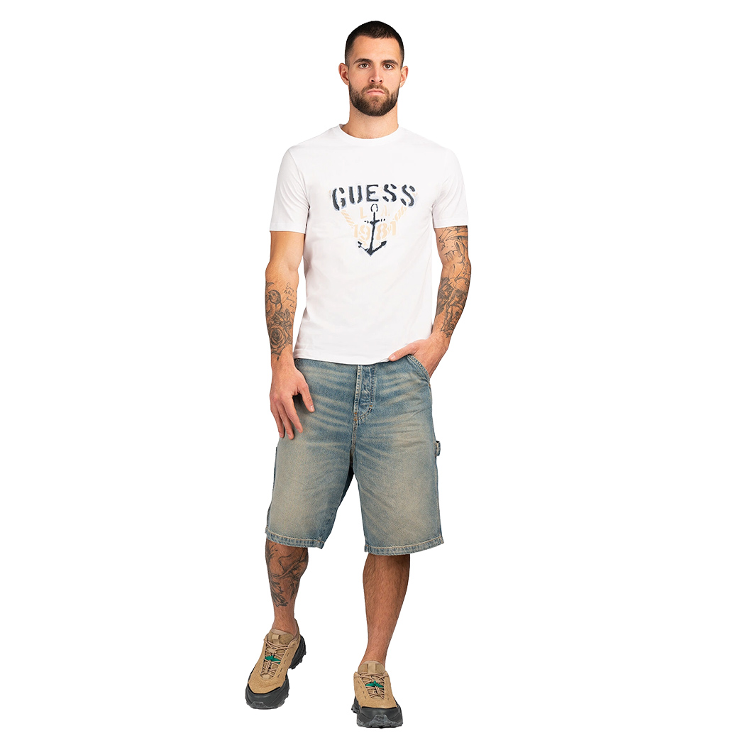GUESS T-SHIRT UOMO MAGLIA COTONE JERSEY LOGO TRIANGOLO ANCORA M5RI16J1314